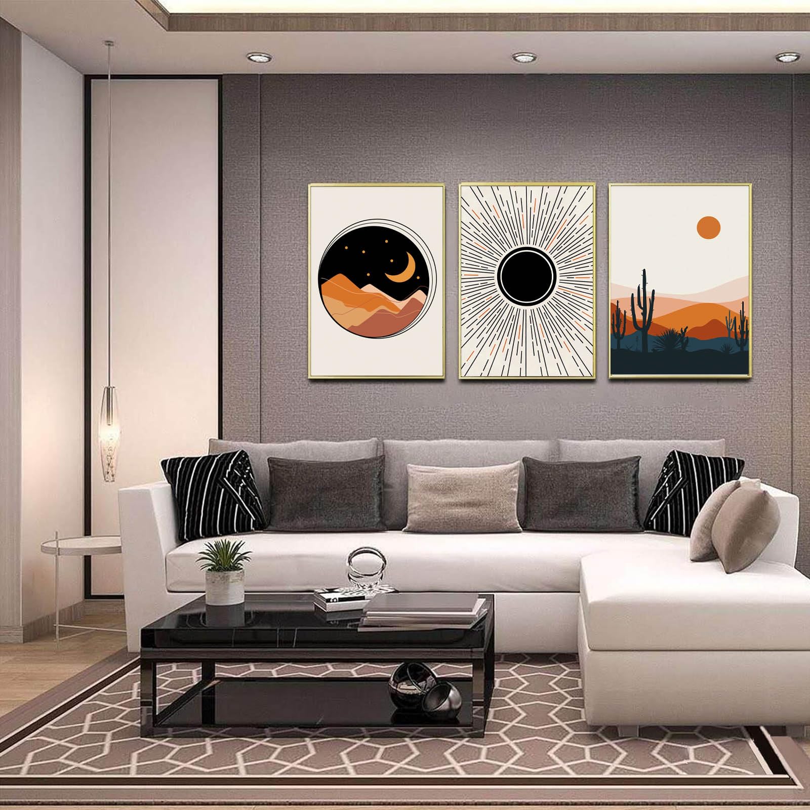Ecyanlv Abstract Mid Century Poster Sun And Moon Canvas Painting Rainbows Modern Art Print Geometric Wall Art Picture For Living