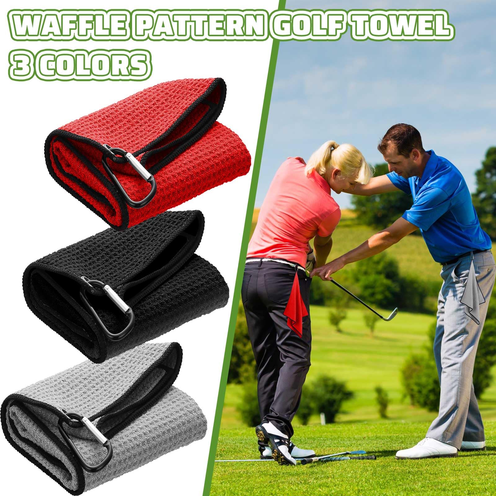 Batiyeer Bulk Golf Towel for Golf Bags 16 x 24 Microfiber Fabric Golf Towel with Clip Waffle Pattern Golf Towel for Golf Bags  Fitness  Camping  Hiking  Yoga(Black  Gray  Red  30 Pcs)