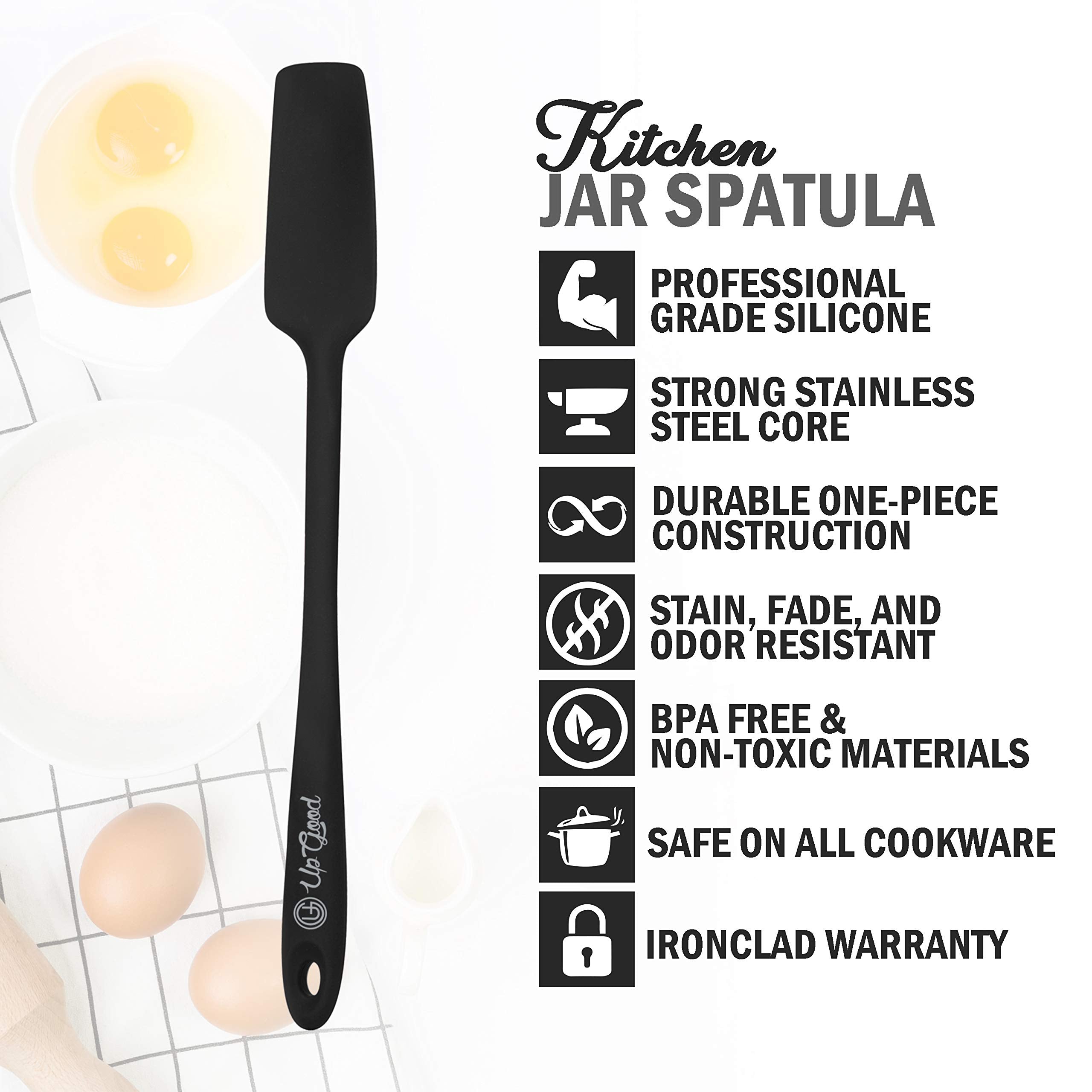 Silicone Jar Spatula | 600F Heat Resistant Non-Stick Rubber Scraper | Perfect For Jars, Smoothies, Blenders | One Piece Utensils