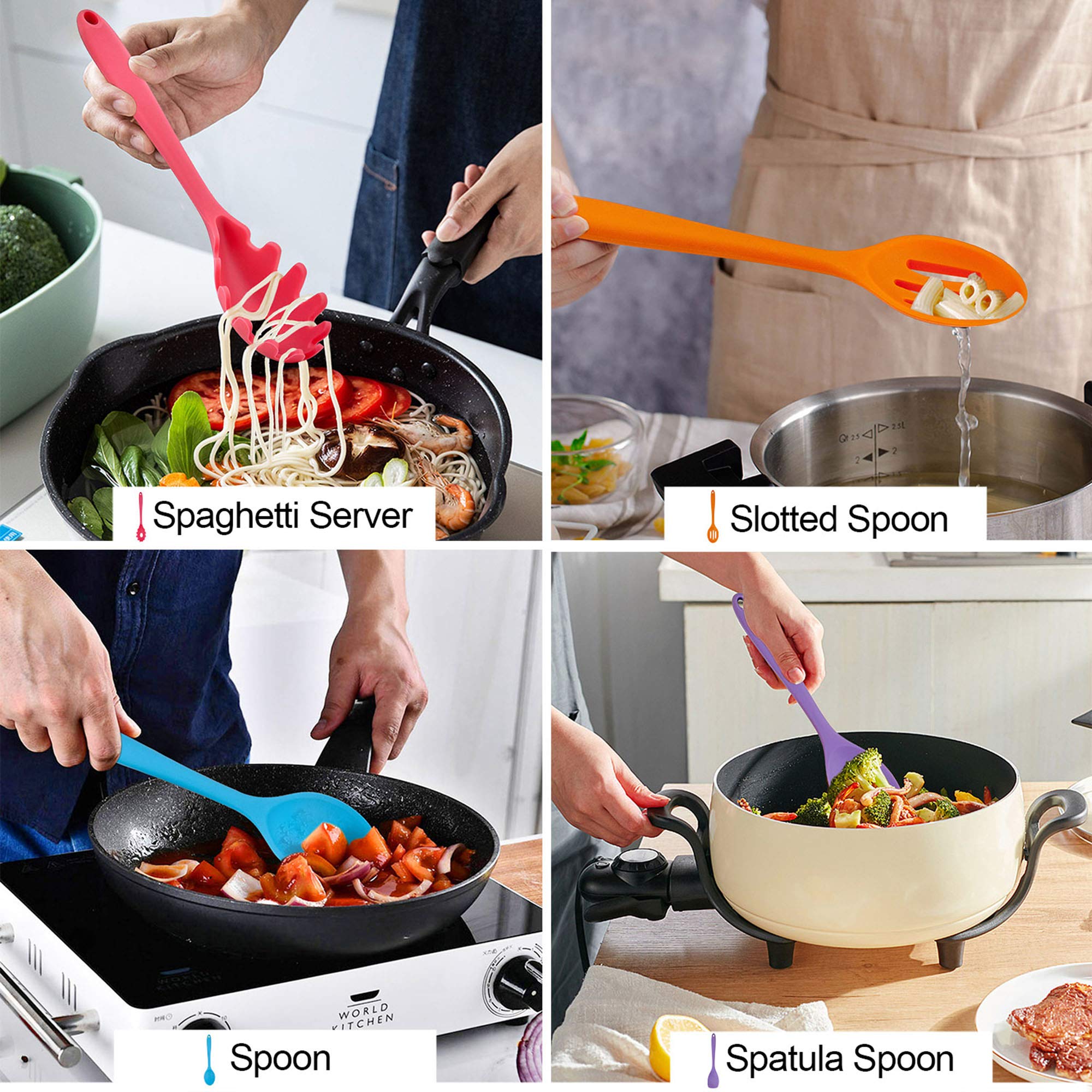 Lianyu 12-Piece Silicone Kitchen Cooking Utensils With Holder, Kitchen Tools Set Include Slotted Spatula Spoon Turner Ladle Tong