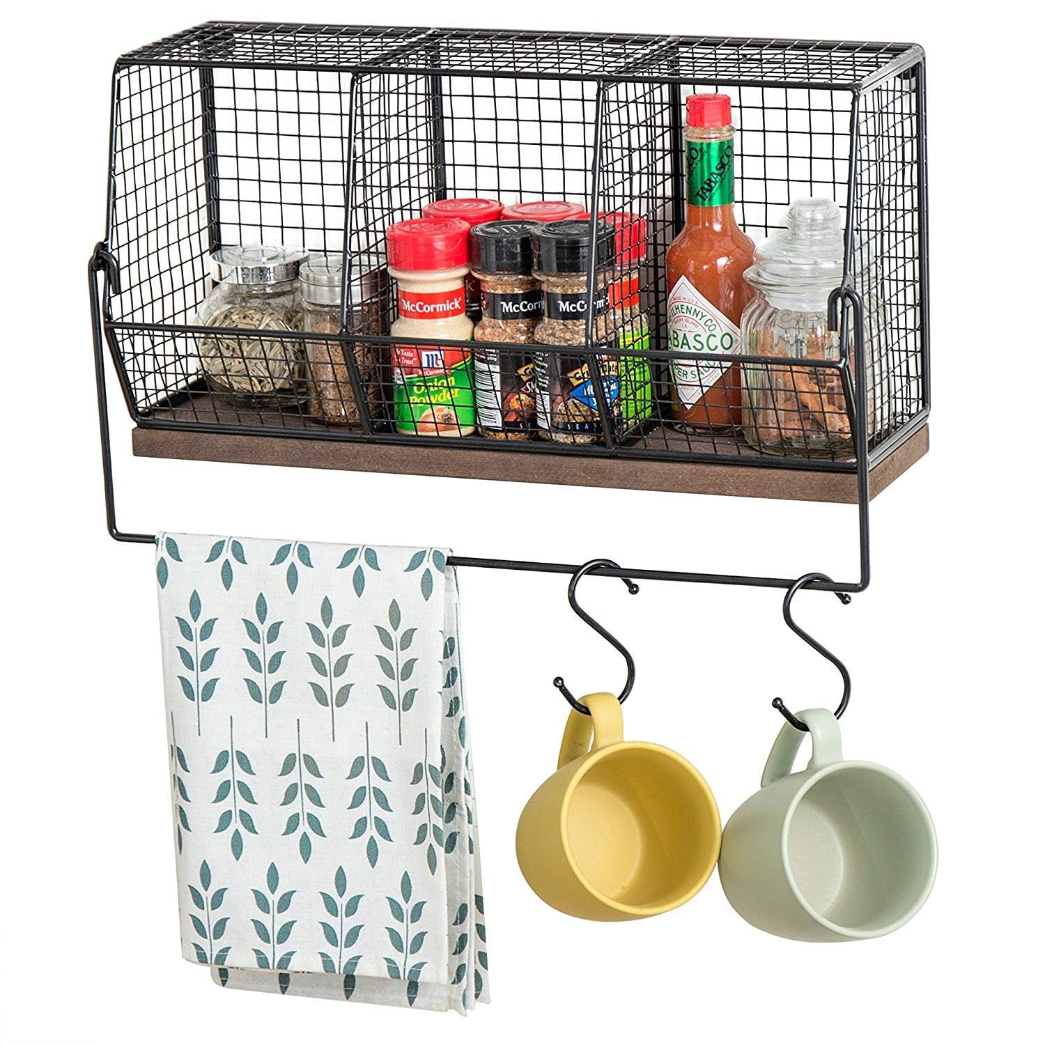 Indian Decor 10176 Metal Wire WallMounted Spice Rack With Towel Bar & 4 SHooks.