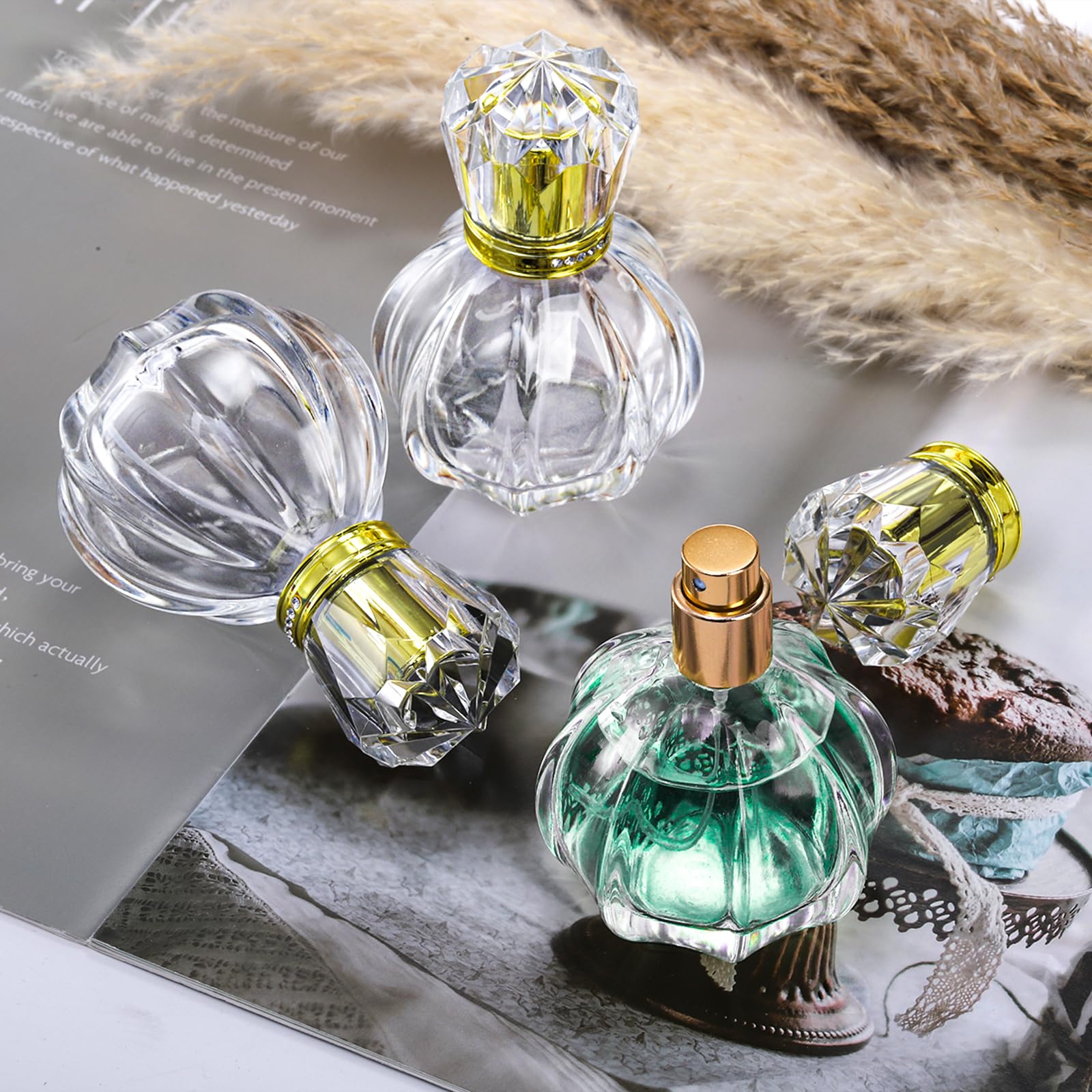Foraineam 6 Pack 50Ml / 1.7Oz Glass Spray Bottles Pumpkin Shape Refillable Fine Mist Spray Perfume Bottle, Empty Crystal Glass F