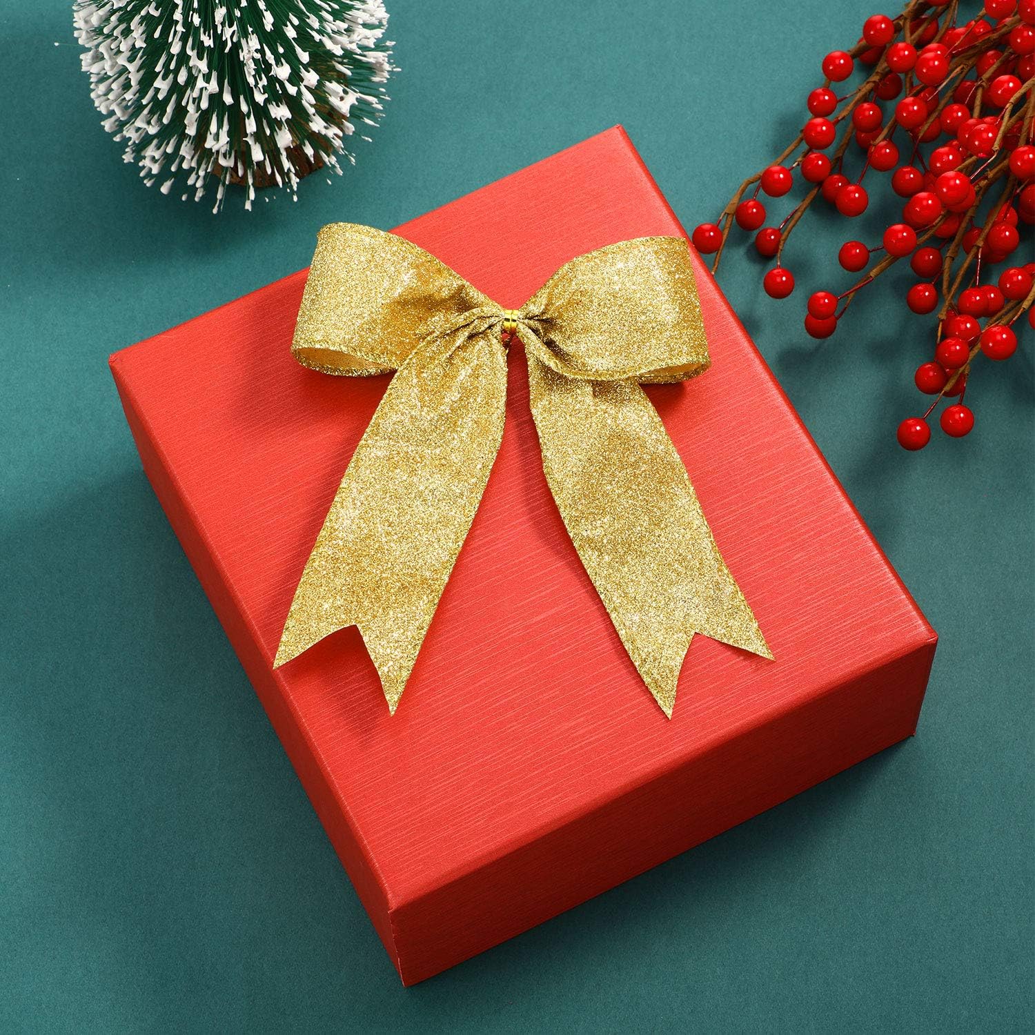 Sumind 36 Pieces 5 x 4 Inch Glitter Bow Tie Ribbon Twist Tie Bows for Treat Bags Gift Wrapping Basket Wedding Shower Birthday Ch