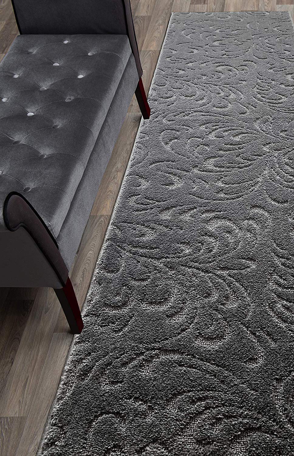 ORFA HOME Custom Cut Hallway Runner Rug, Slip Resistant, 26 Inch Wide X Your Choice of Length, Floral Anthracite, 26 Inch X 9 fe