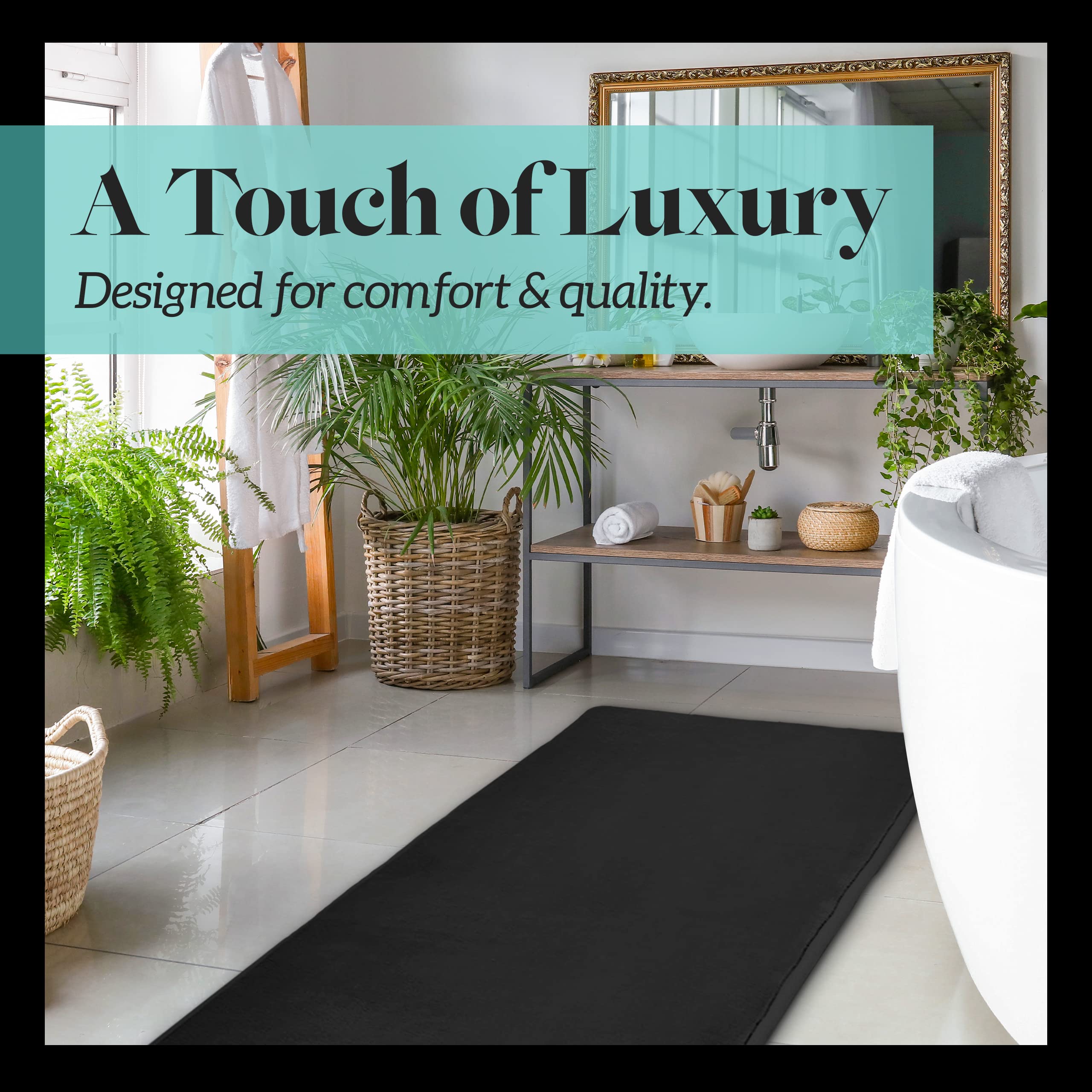 Genteele Bath Mats For Bathroom Non Slip - Black 17'' X 24'' Memory Foam Bathroom Rugs - Quick Dry Bath Mat