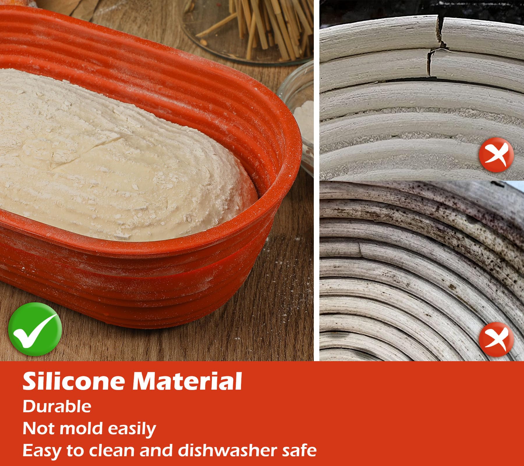 Webake Oval Bread Proofing Basket Silicone, 10 Inches Collapsible Sourdough Bread Baking Supplies Dough Proofing Bowl Containers