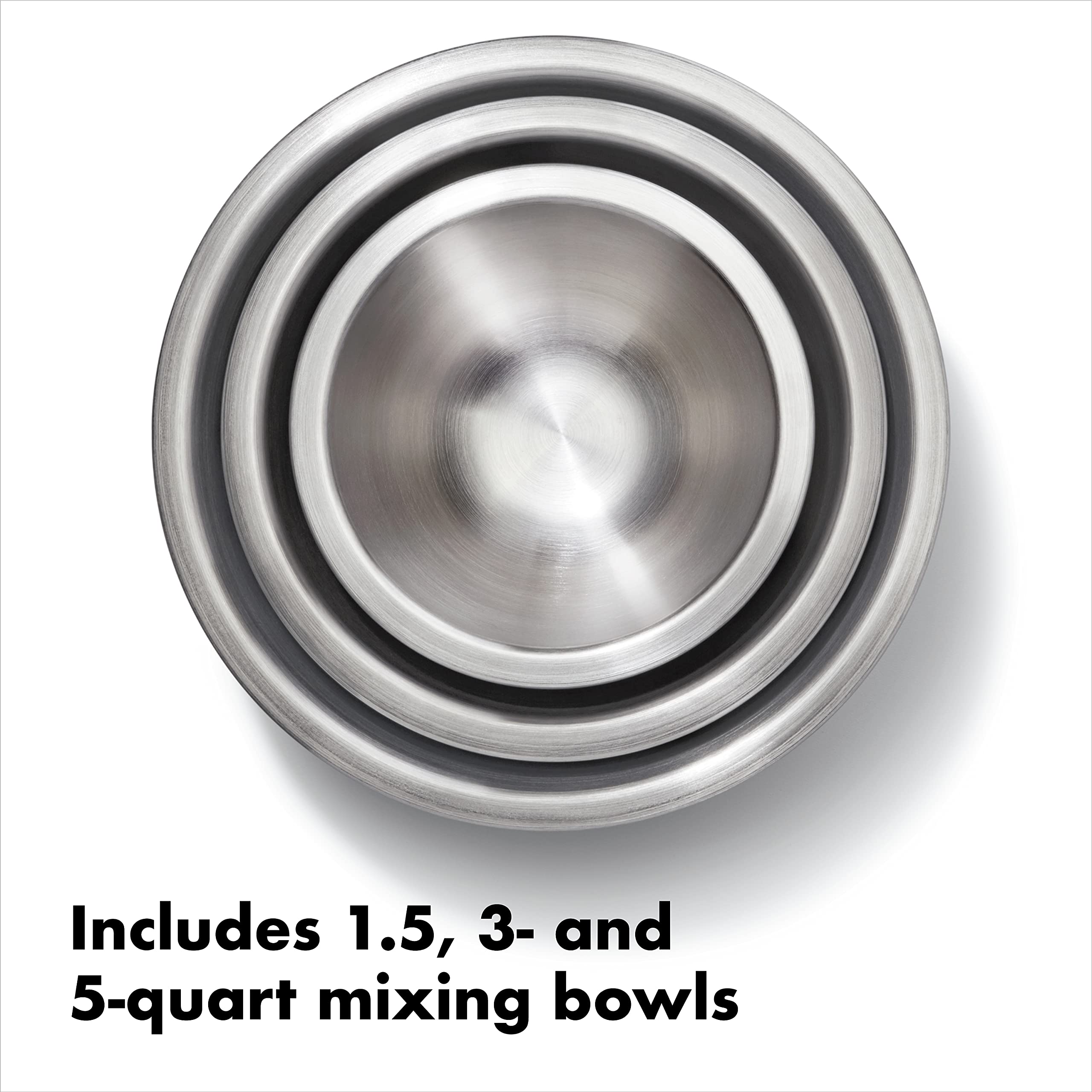 Oxo Good Grips 3-Piece Stainless-Steel Mixing Bowl Set, White