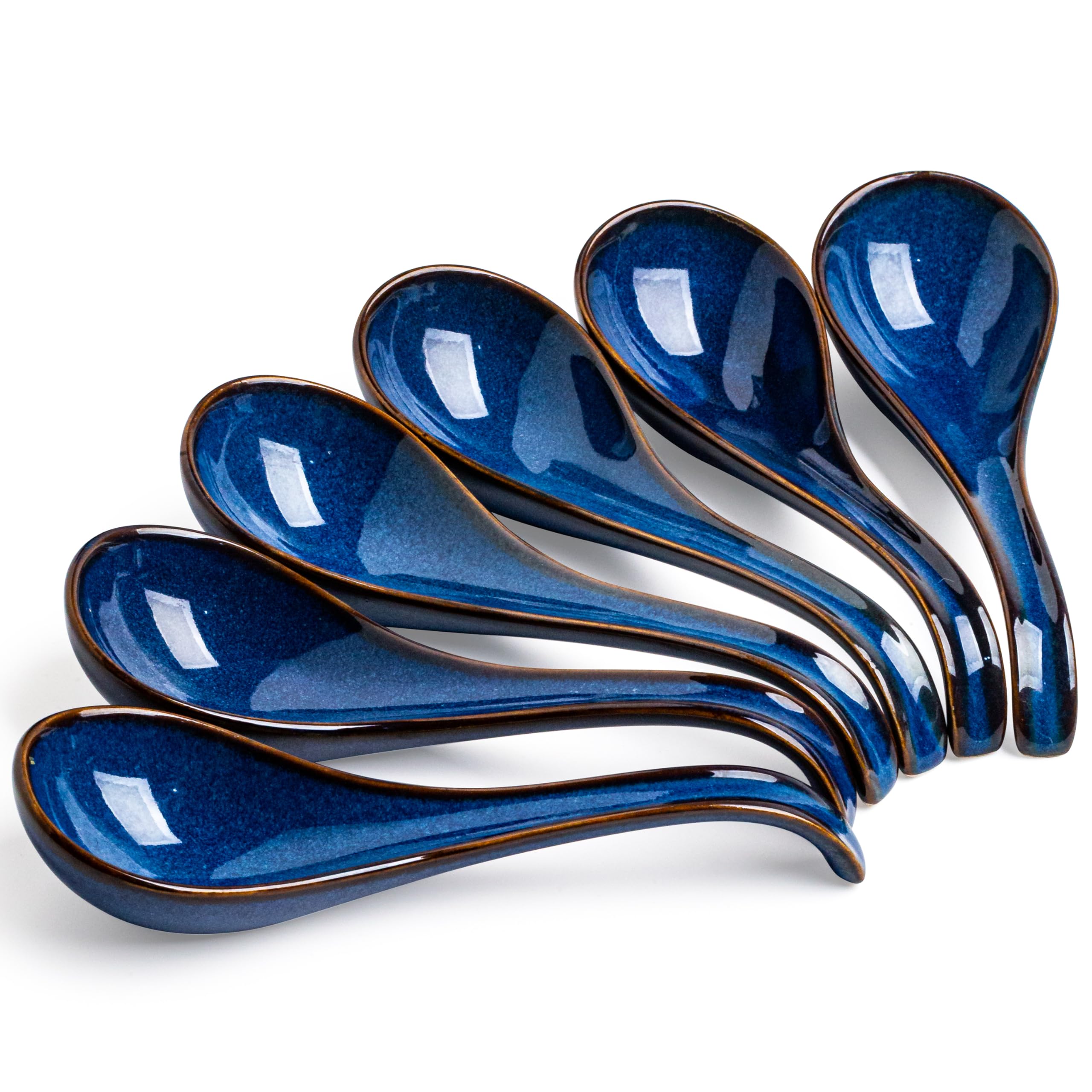 LYEOBOH Soup Spoons set of 6, Chinese Deep Soup Spoon - 6.5 inch Ceramic Korean Tablespoons for Ramen, Rice, Noodle, Asian Spoon