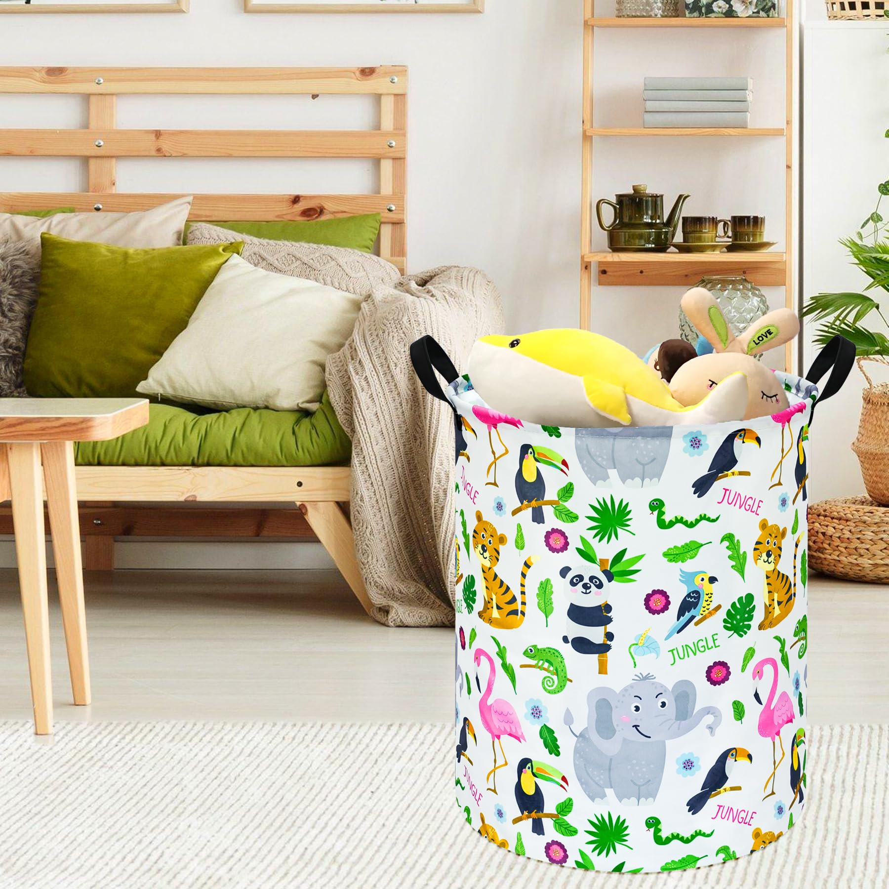 Maizmz Kids Hamper Baby Laundry Basket Nursery Storage Bins,Waterproof Clothes Organizer Gift Toy Box,Large Canvas Foldable Ches