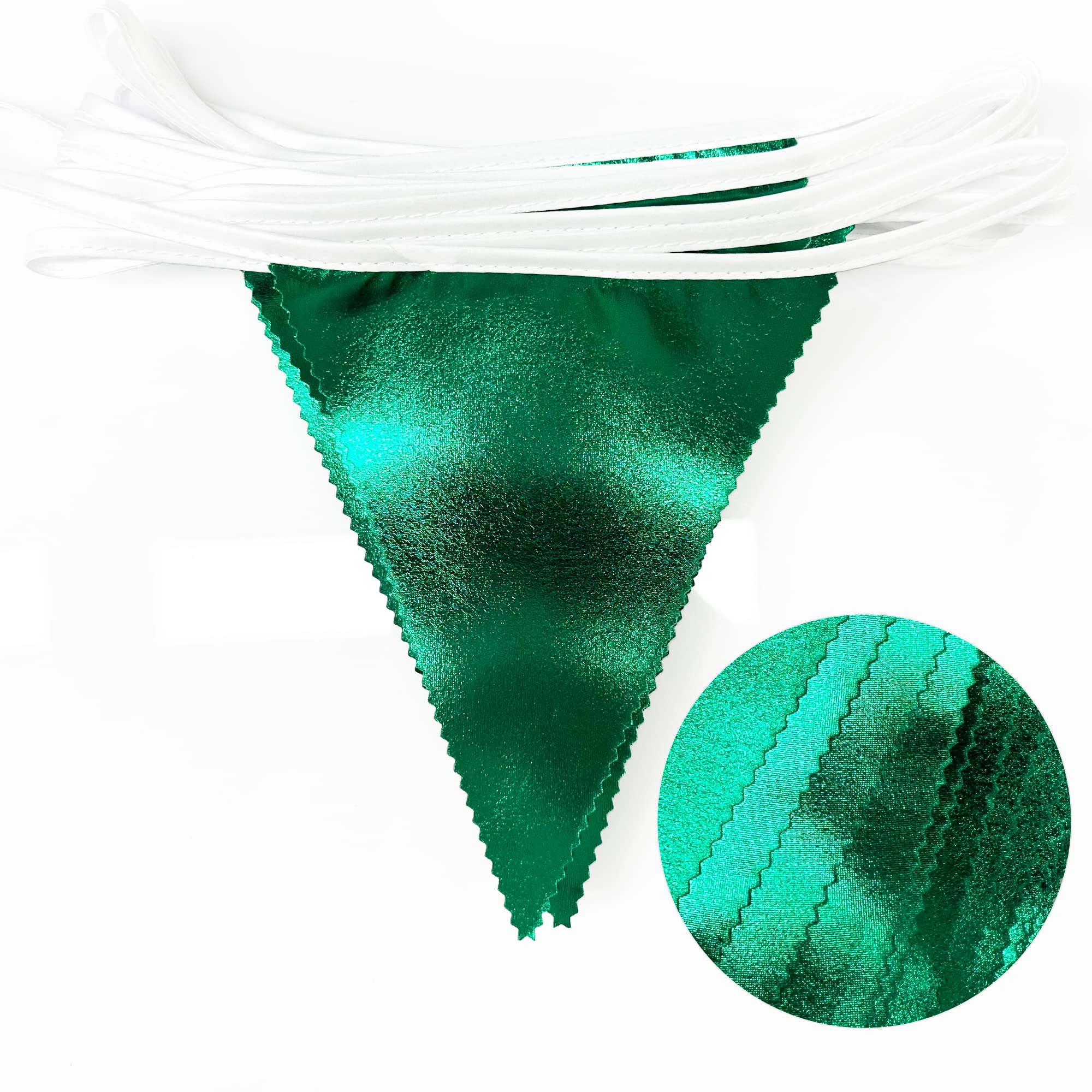 Green Party Decorations Triangle Pennant Banner Flag Dark Green Metallic Fabric Bunting Garland For Graduation Wedding Bridal Sh