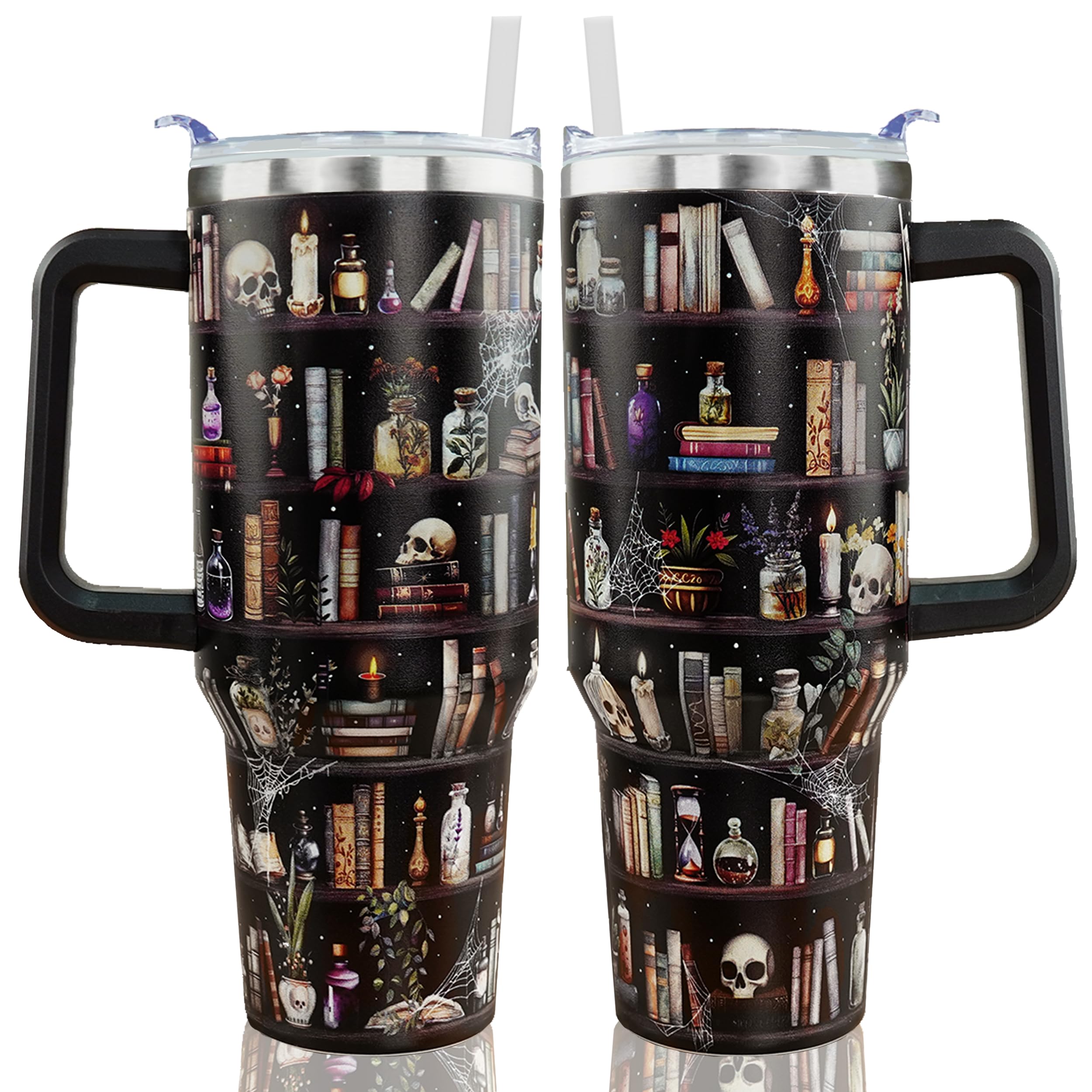 Book Lover Tumbler  Gifts for Book lovers, Readers, Bookworms on Birthday and Christmas, 40 oz Goth Tumbler with Handle and Str