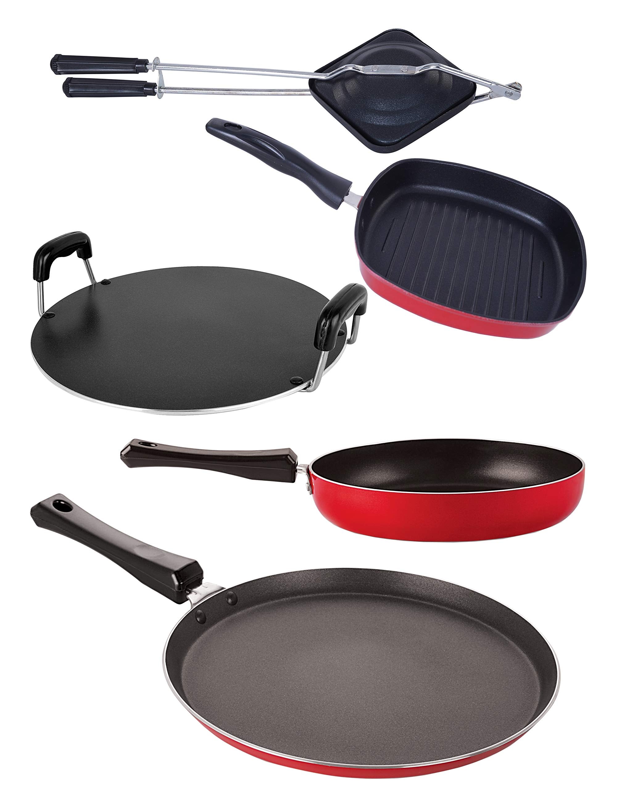 Nirlon NonStick Aluminium Odor Free 5 Piece Cooking Essential Set With Steel Lid