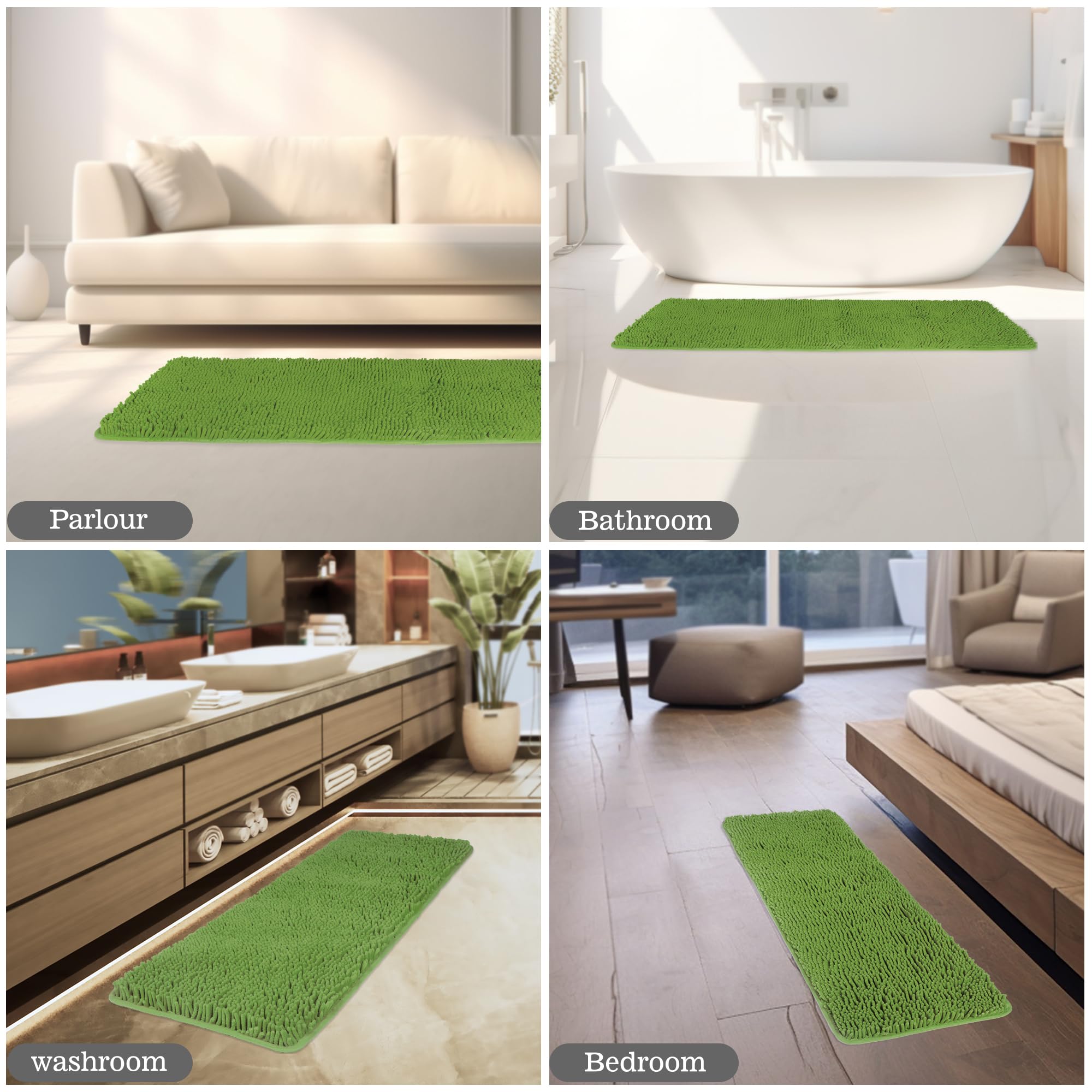 Yeaban Forest Green 47 X 17 Bathroom Rug - Thick Chenille Bath Mats | Absorbent And Washable Bath Rug Non-Slip, Plush And Soft R