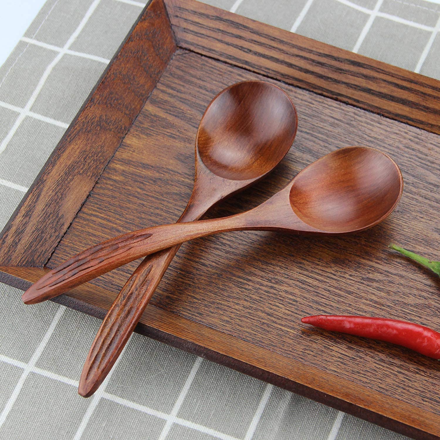 Iqcwood Wooden Soup Spoons, Magic Spoon, Wooden Spoons For Eating, 6 Pieces 6.8 Inch Asian Soup Spoon, Magic Spoon For Salad Des