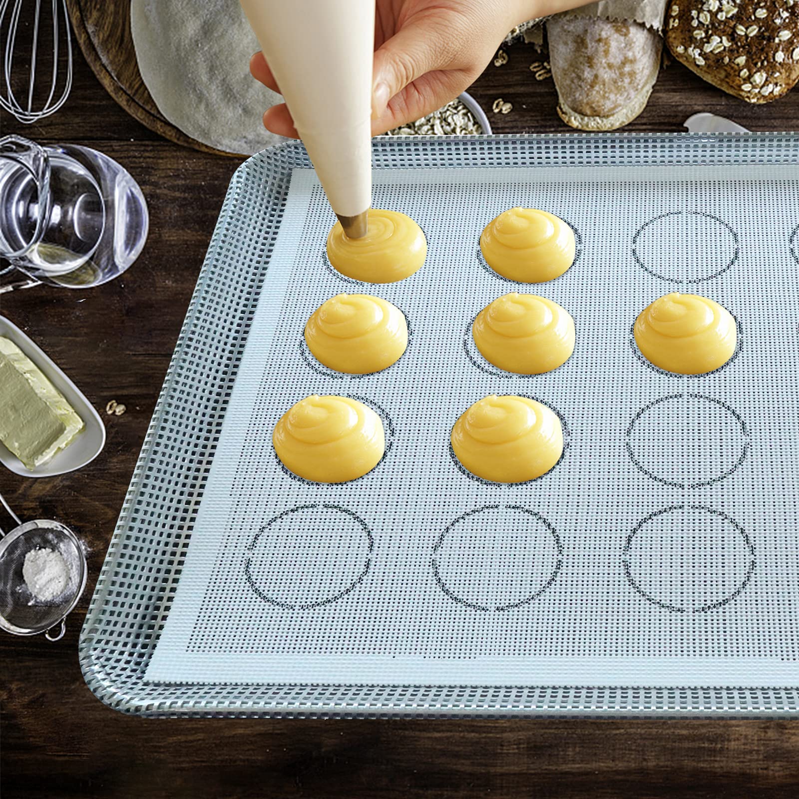 Firsmat 2 Pk Perforated Eclair Mesh Mat Silicone Baking Mats For Bread Tartlets Cookies Oven Sheets (11-4/5'' X 15-3/4'')