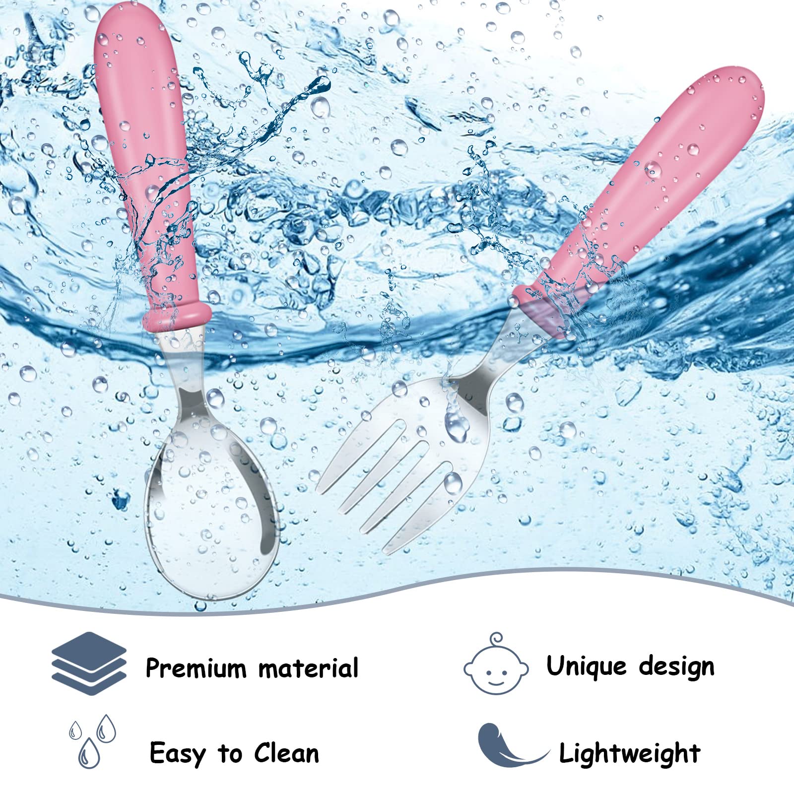 24 Pieces Toddler Spoons and Forks Toddler Silverware Set Stainless Steel Utensils Kids Cutlery Toddler Silverware with Round Ha