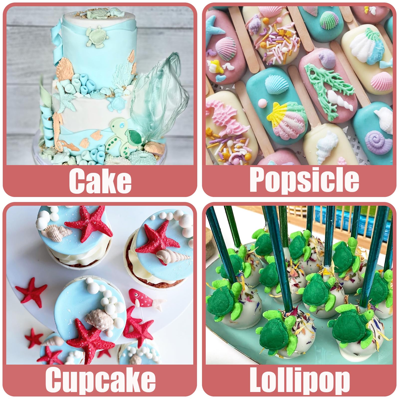 Marine Theme Fondant Silicone Molds 5 Pcs, Seashell Conch Eahorse Starfish Tortoise Chocolate Mold For Cake Decoration Candy Sug