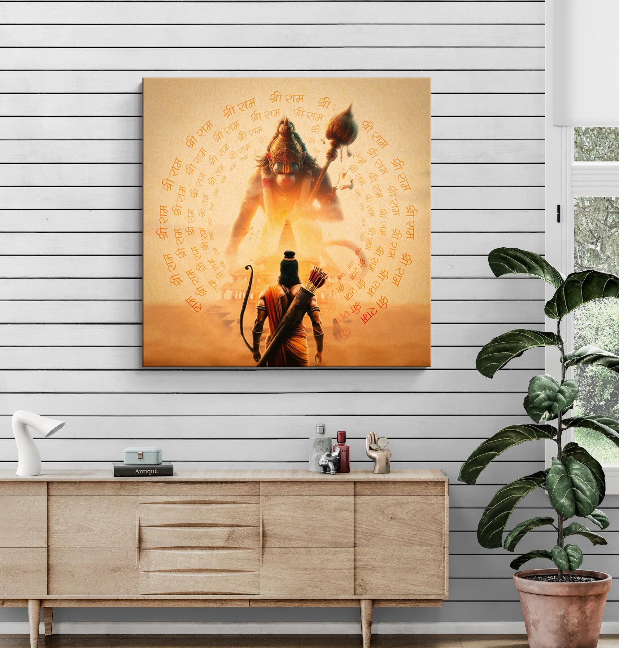 999Store Lord Ram And Hanuman With Glowing Divine Presence - Canvas Painting | Hindu Deity Art, Ramayana Devotional Painting, Sp