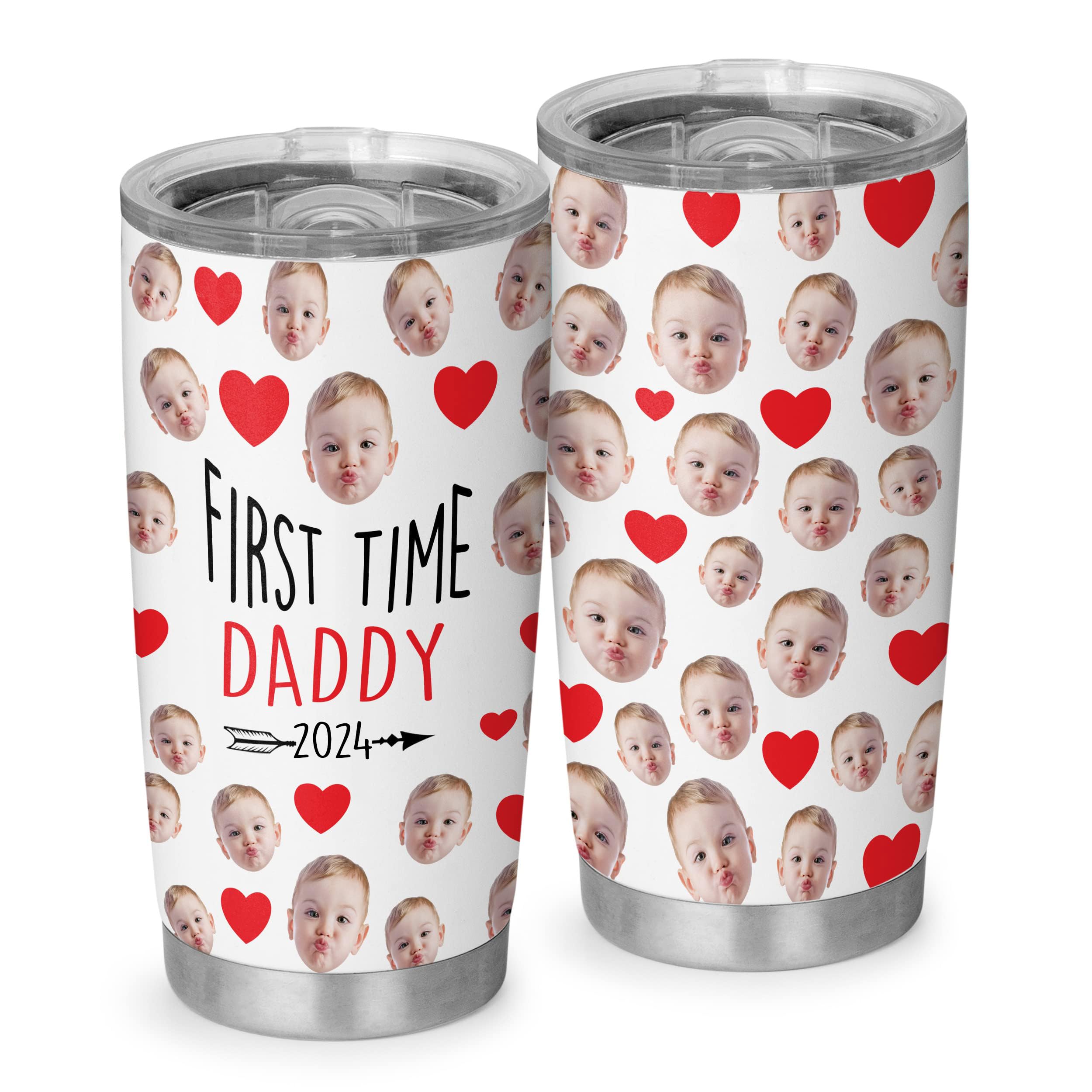 Personalized Custom Face First Fathers Dayy Giftss From Parent, Wife - First Father'S Day Tumbler For New Dads Travel Coffee Mug