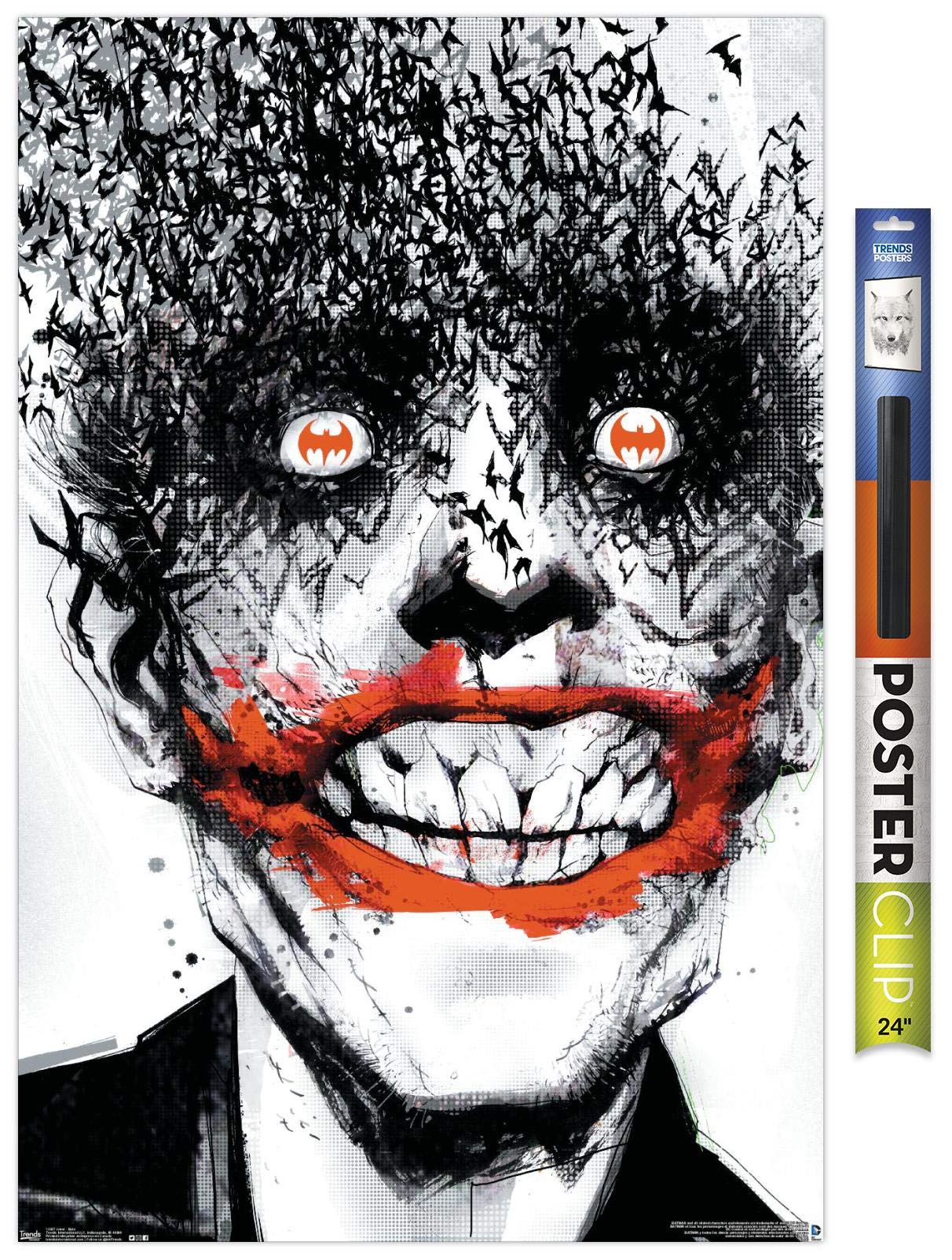 Trends International Dc Comics - The Joker - Bats Wall Poster, 22.375'' X 34'', Premium Poster & Clip Bundle