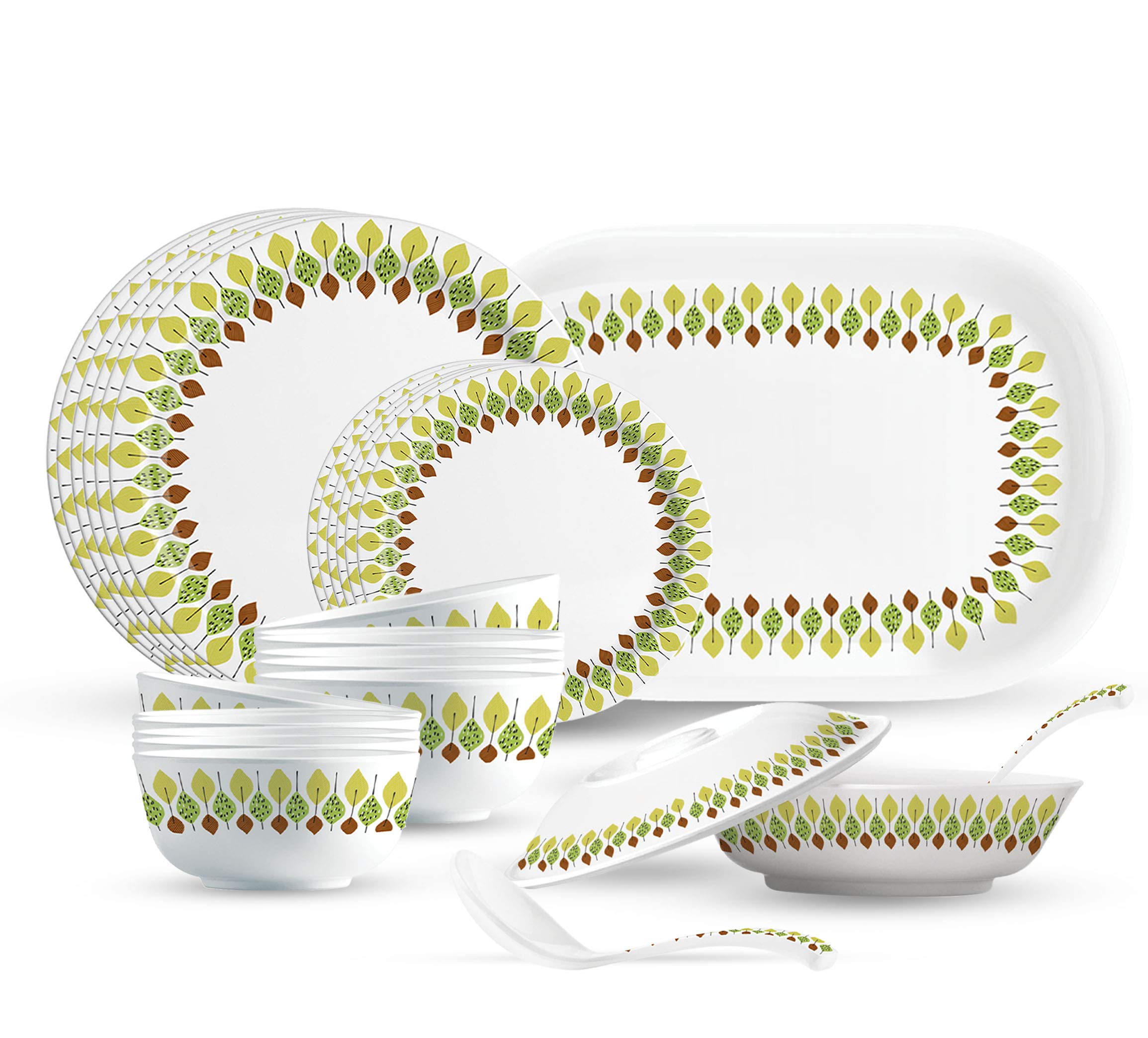 Milton Lissome Round Melamine Dinner Set Of 31 Pcs, Leafy, Multicolour