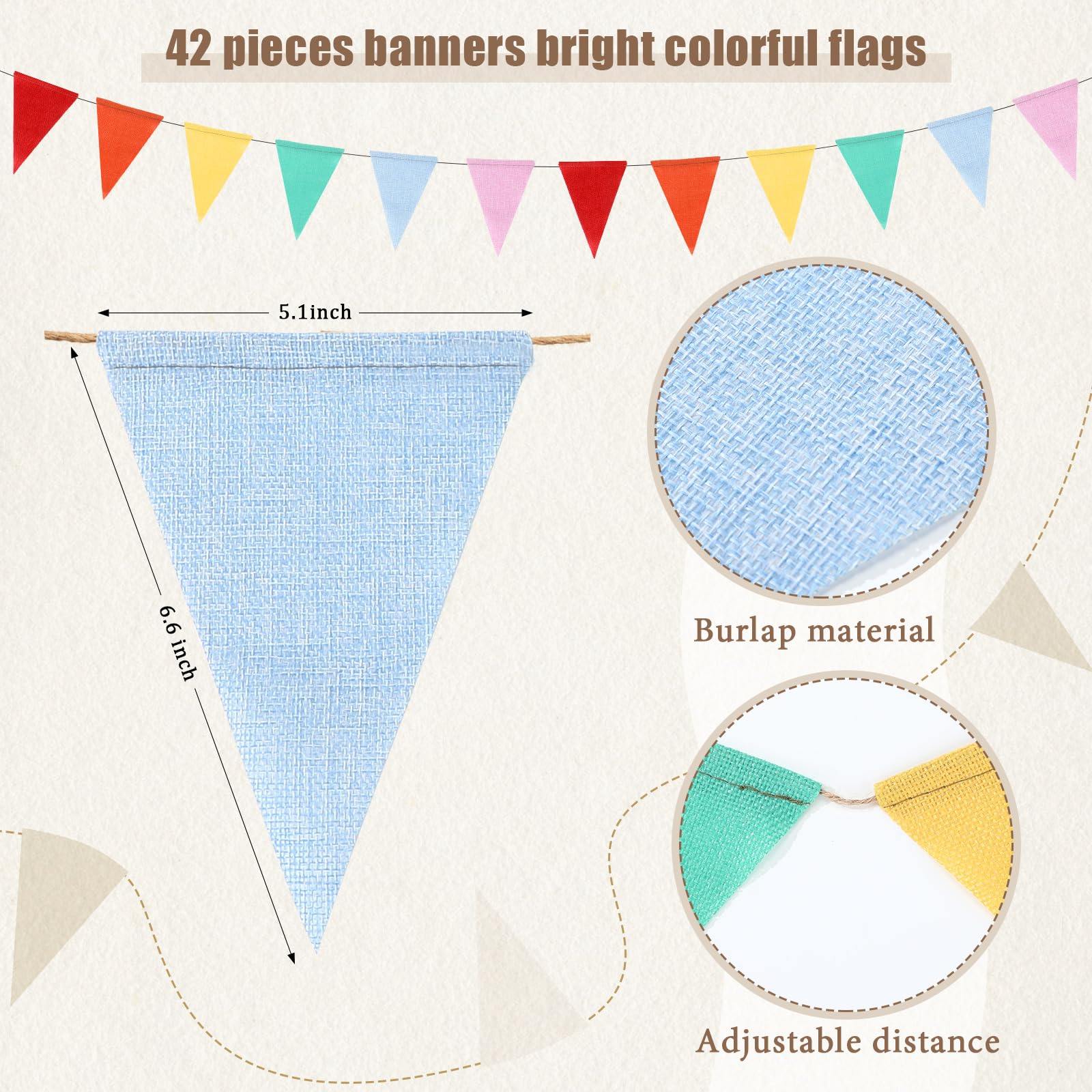 HESTYA 42 Pieces Colorful Pennant Banner Flag Multicolor Bunting Triangle Banner Pastel Pennants for Birthdays Easter School Car