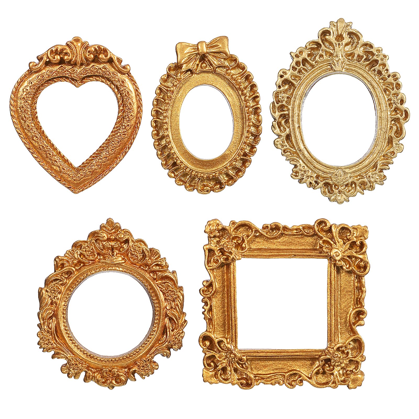Ajcotahm 5 PCS Mini Gold Frames Vintage Small Picture Frames, Tiny Antique Frames for DIY Jewelry Display Holiday Party Photogra