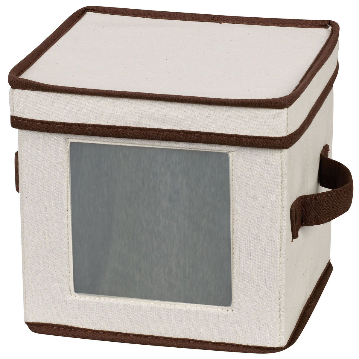 Household Essentials 534 Dinnerware Storage Box With Lid And Handles | Chest For Salad Plates | Natural Canvas With Brown Trim