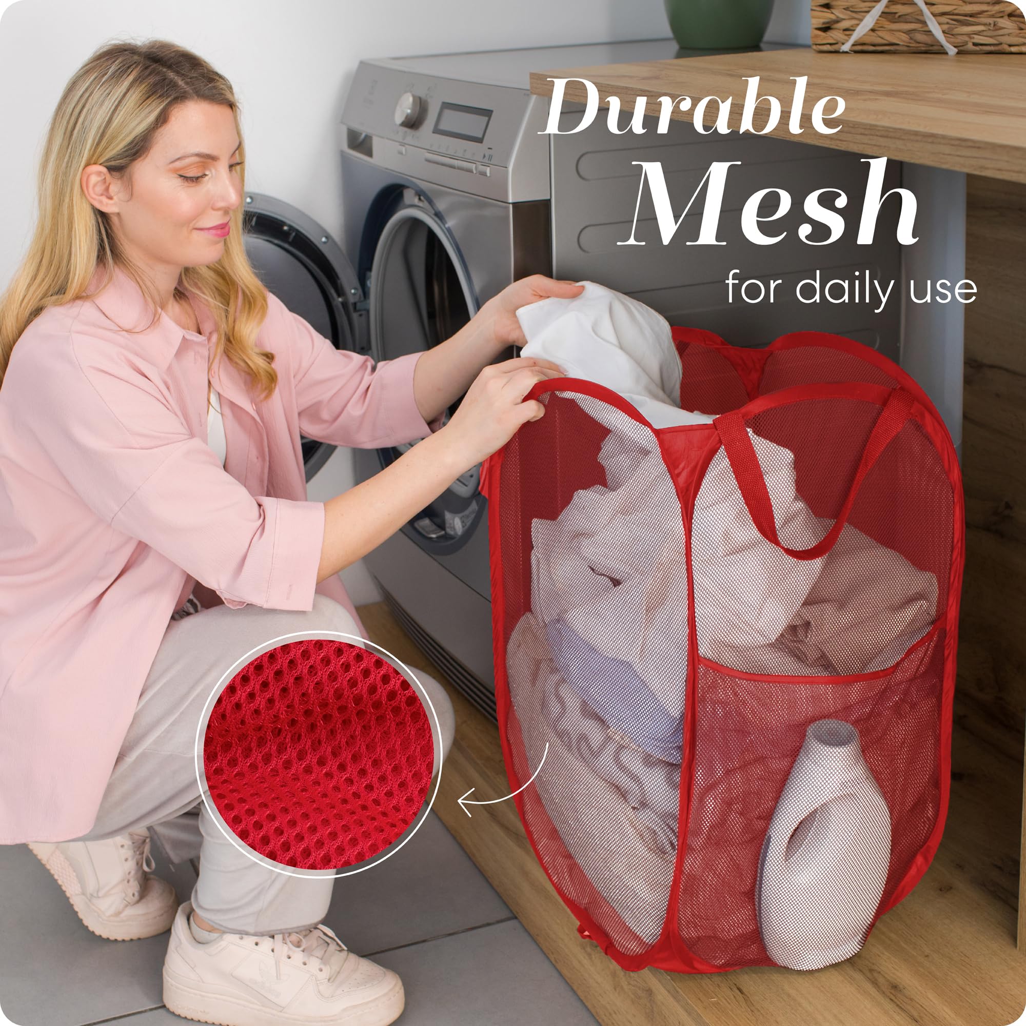 Handy Laundry Collapsible Mesh Pop Up Hamper With Wide Opening And Side Pocket - Breathable, Sturdy, Foldable, And Space-Saving