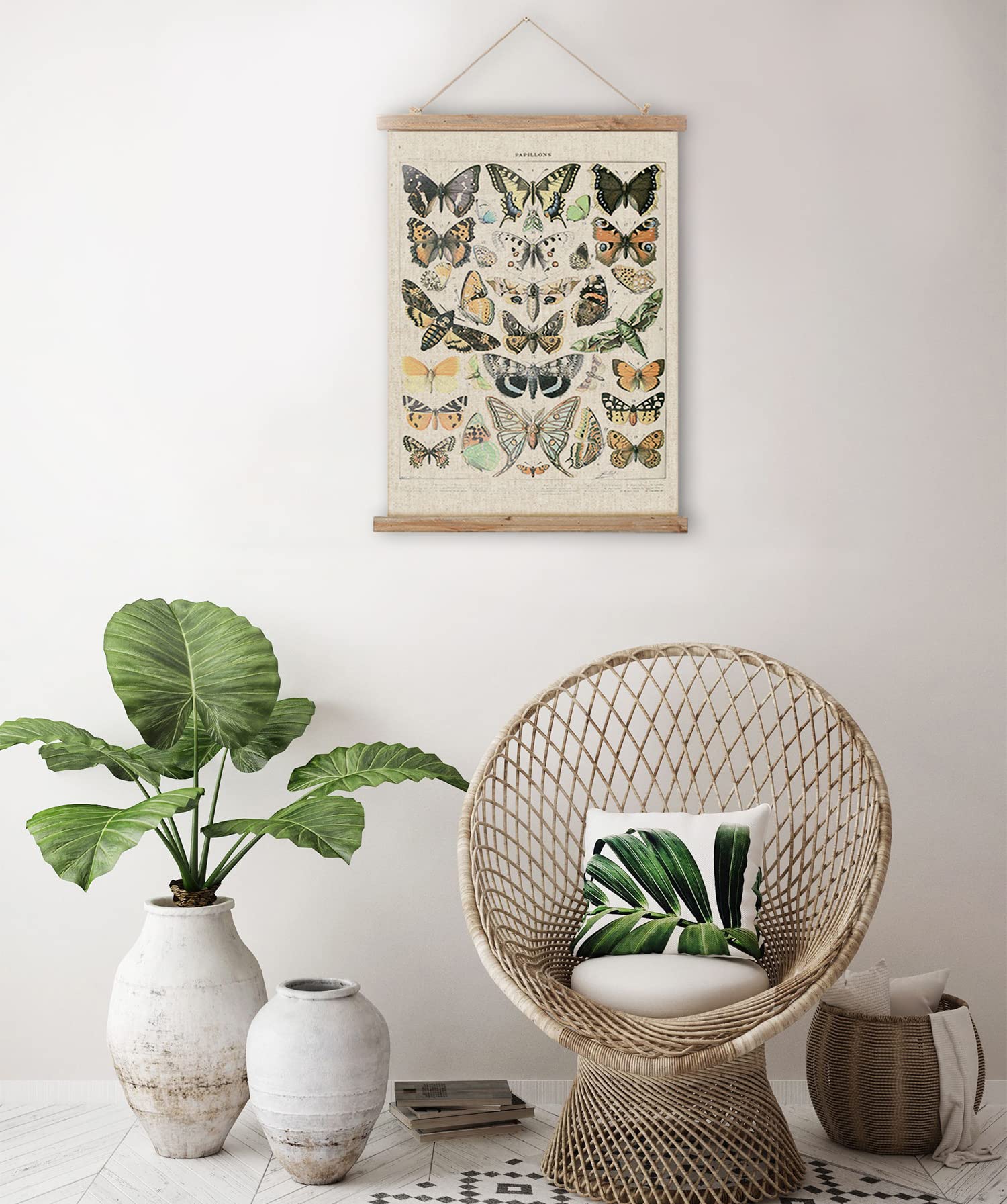 Vintage Butterflies Hanging Poster, Retro Style Of Wall Art Prints, Printed On Linen With Wood Frames, Ready To Hang