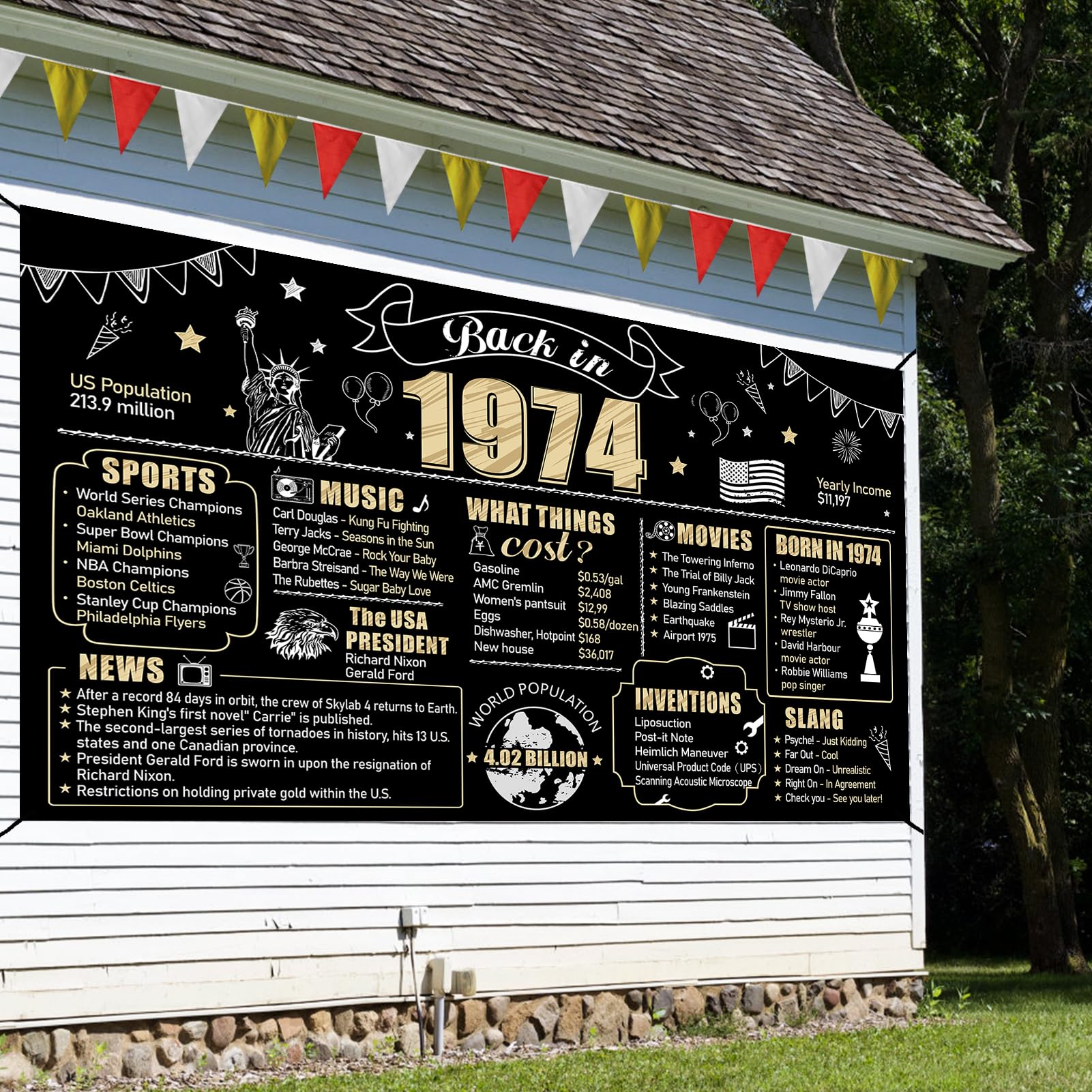 Eiurteao Large 50Th Birthday Banner Backdrop Decorations For Men Women, Black Gold Back In 1974 50 Birthday Sign Party Supplies,