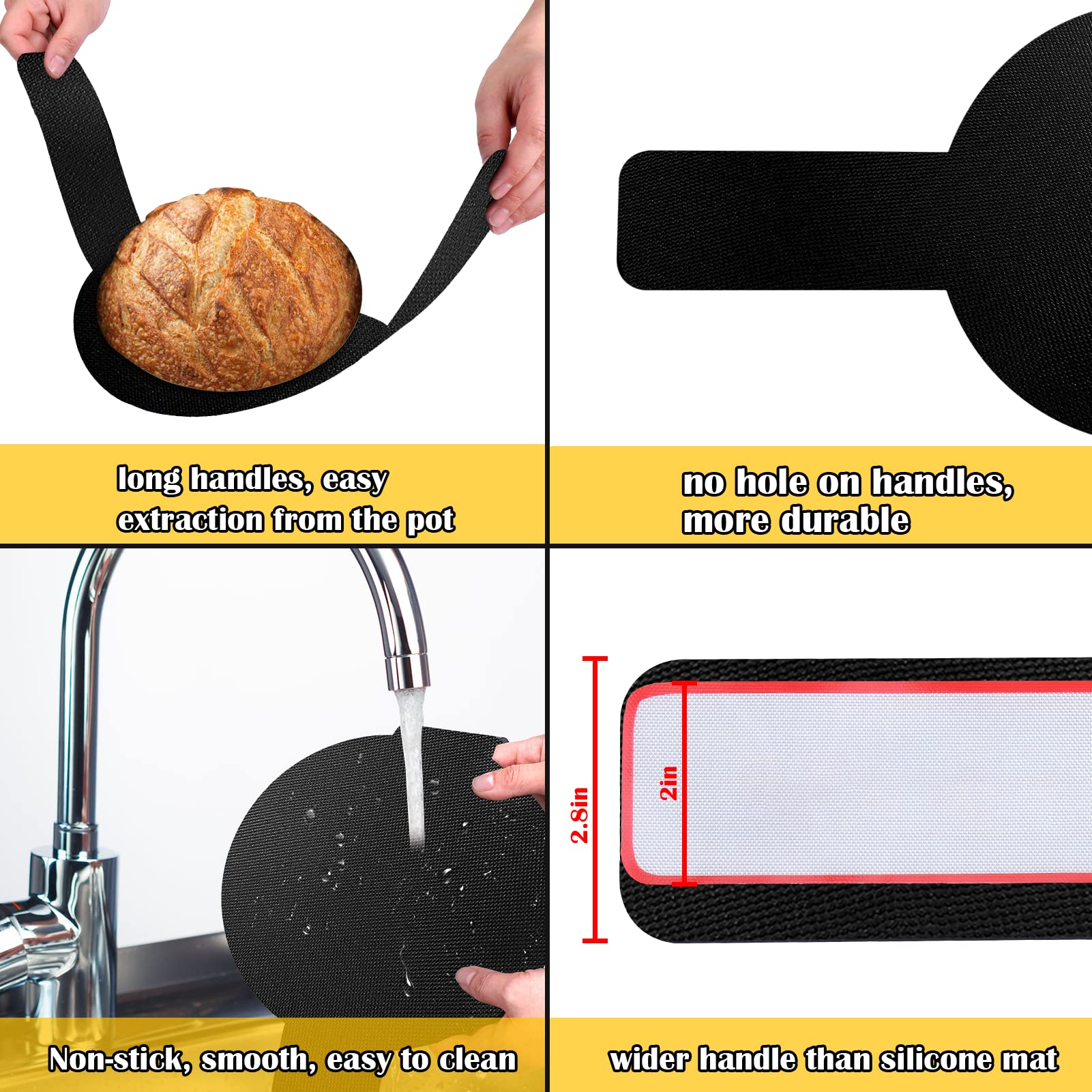 Aiersa 2Pcs Baking Mat For Dutch Oven Bread Baking, Reusable Non-Stick Bread Sling, 6.3In Long Handle For Easy Transfer Of Sourd