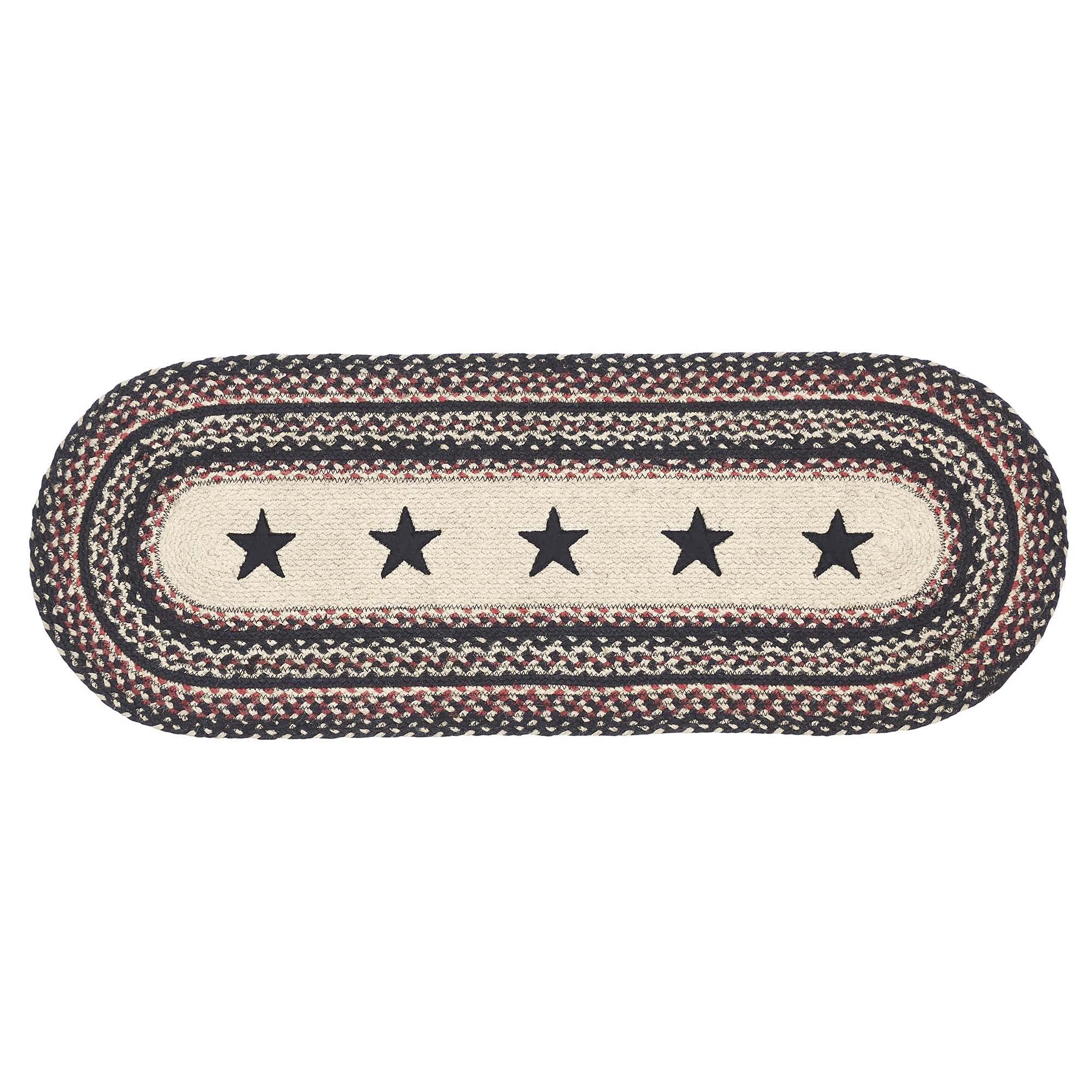 Vhc Brands Primitive Colonial Star Table Runner, Tan Black Red, Jute Blend, Oval, 13X36 Inches