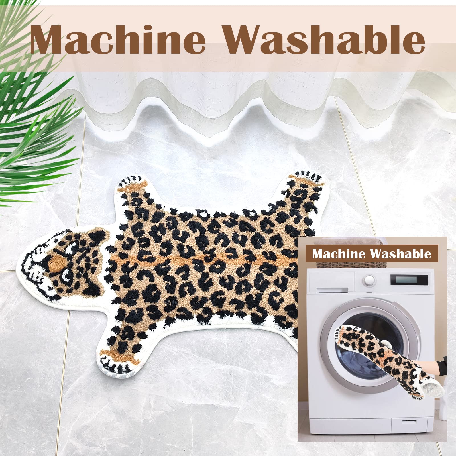 Seek4Comfortable Leopard Bathroom Rug, Cute Animals Bath Mats For Bathroom Cartoon Cheetah Shaped Door Mat Non Slip Absorbent Ba