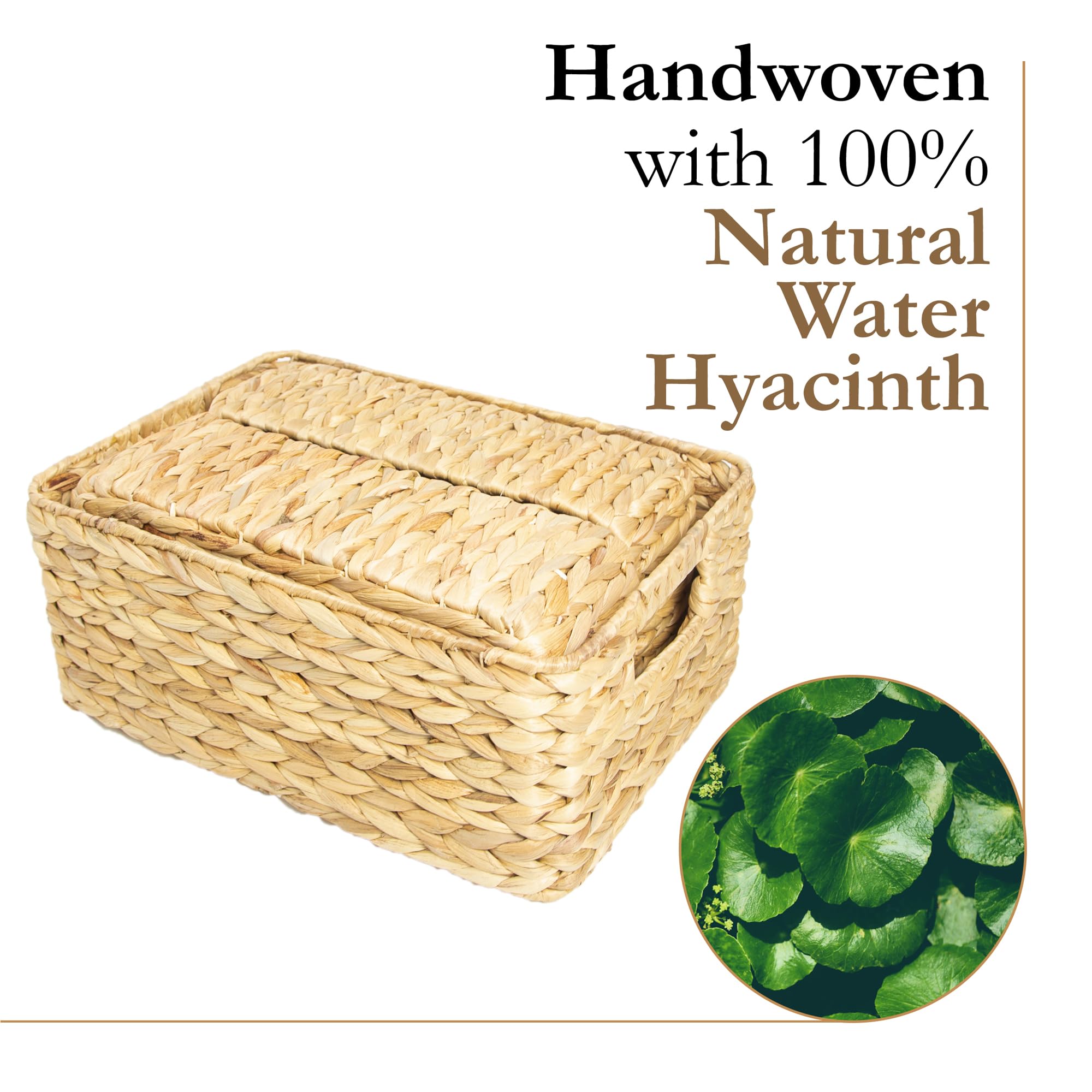 Homestead Water Hyacinth Storage Baskets, Long Narrow Rectangular Wicker Baskets For Bedroom, Living Room, Bathroom, Shelves - S