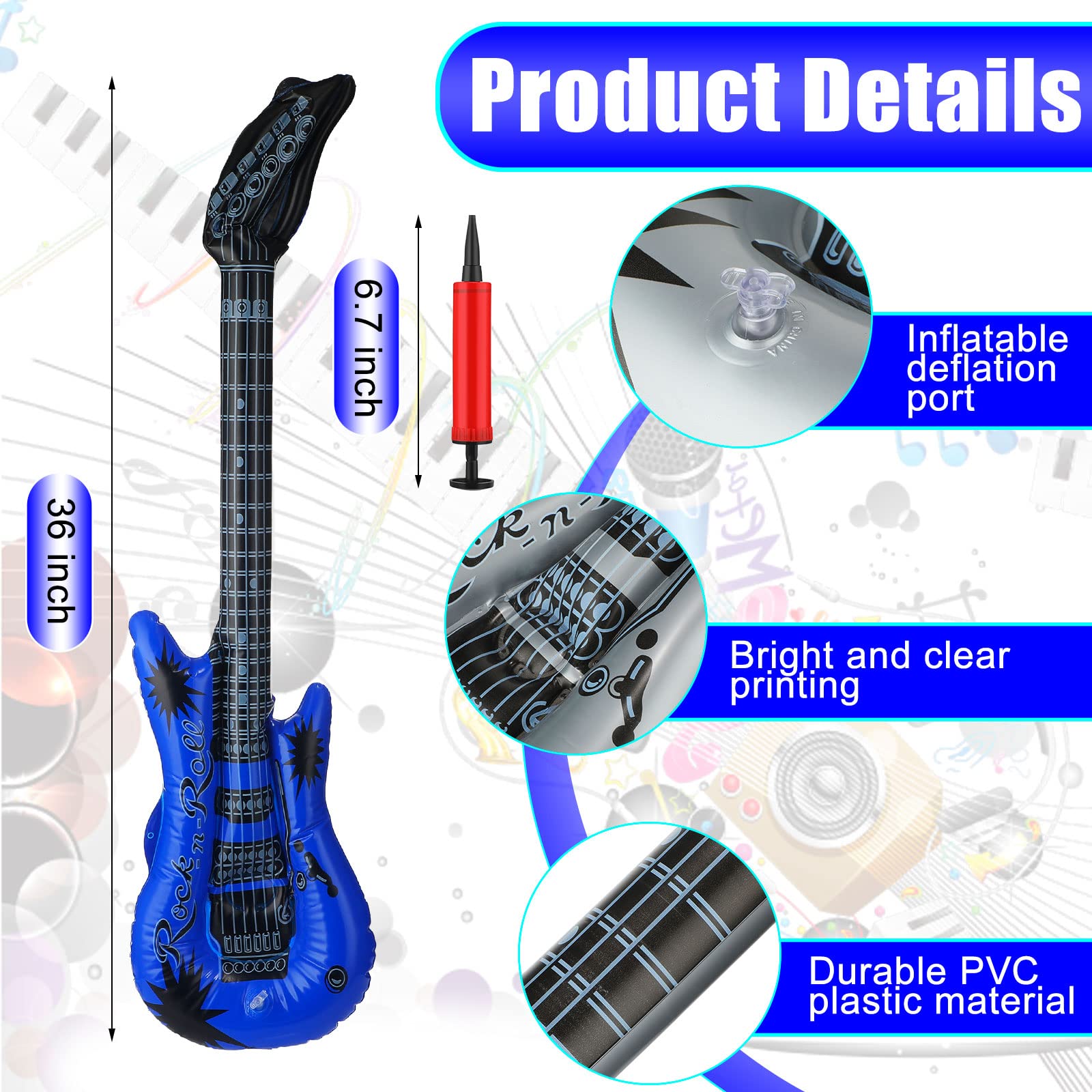 Chitidr 36 Pcs Inflatable Guitars For Parties Bulk Blow Rock Star Guitar Set Rock And Roll Party Decorations Photo Booth Props F