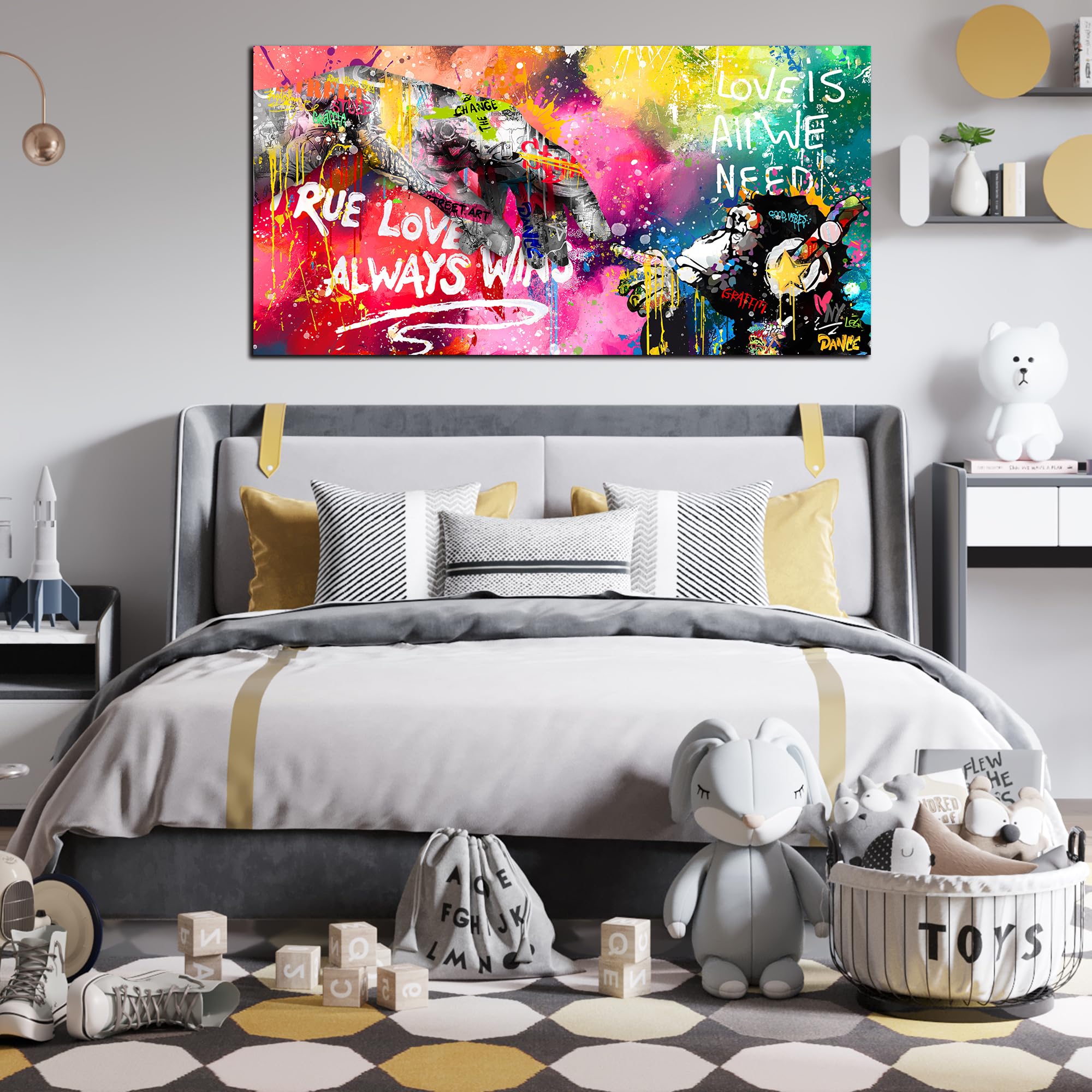 Sixttart Graffiti Canvas Wall-Art For Living Room Large Size - Finger And Gorilla Wall Art - Kids Room Decor Ready To Hang Size