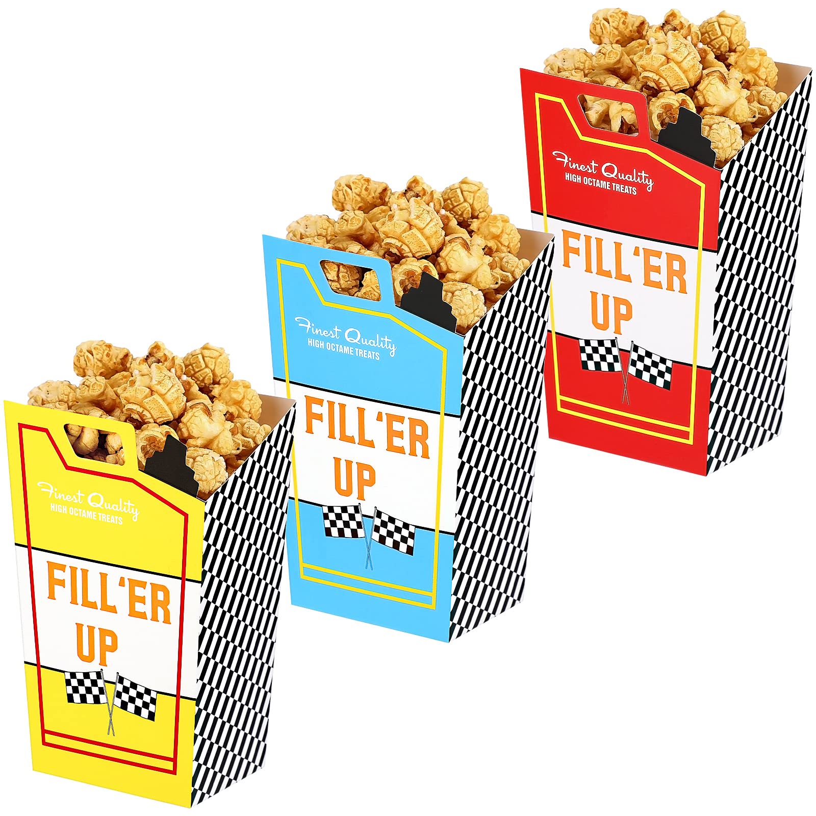 Outus 24 Pieces Race Car Fuel Can Popcorn Treat Boxes Birthday Decorations Racing Popcorn Favor Candy Cookie Container Goody Box