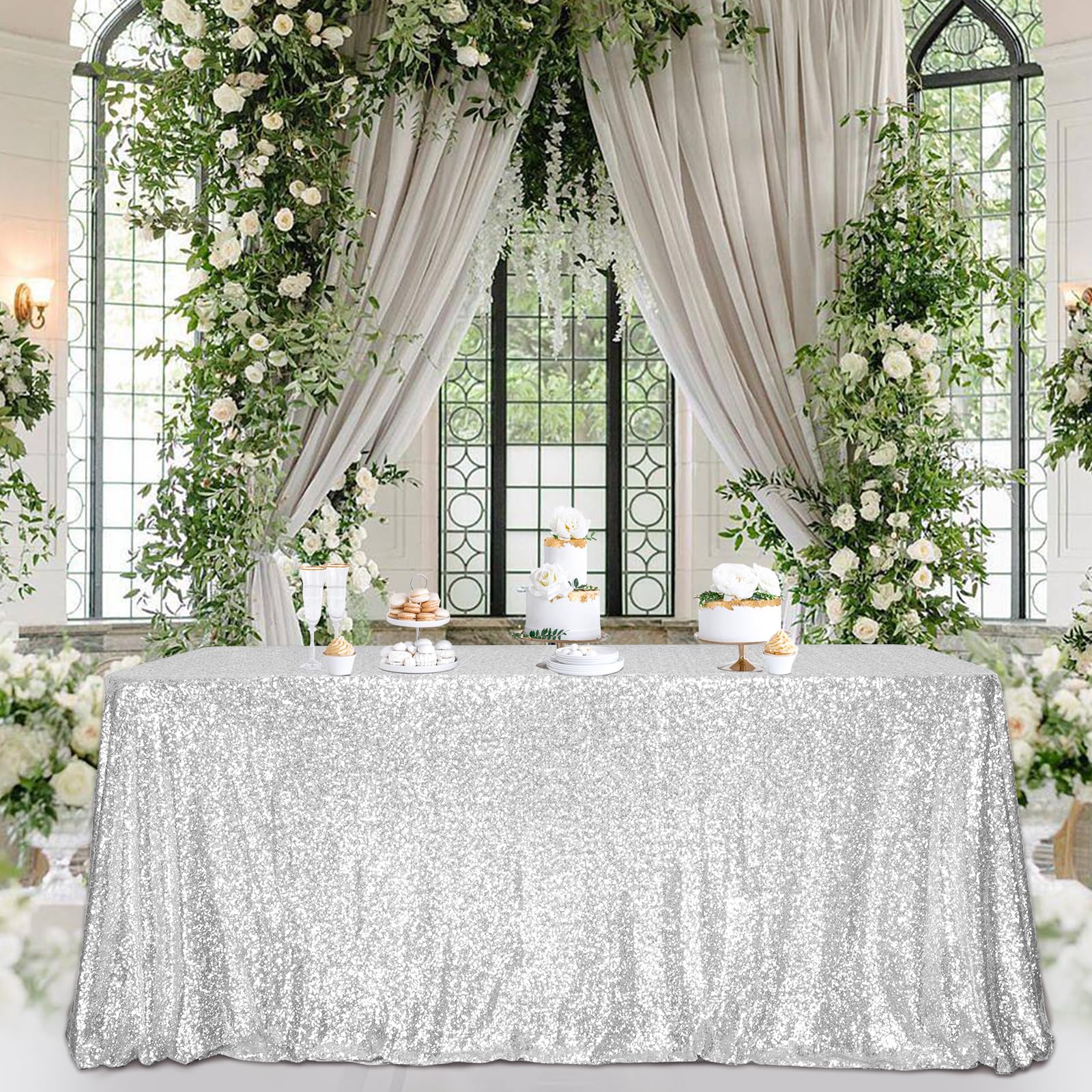 Partydelight Sequin Tablecloth, Rectangular, 60''X120'', Silver