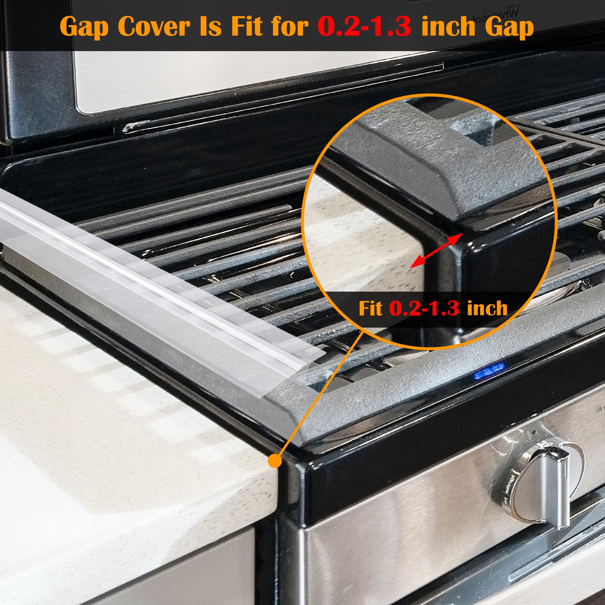 Silicone Stove Counter Gap Cover Kitchen Counter Gap Filler Transparent 21'' Long Gap Filler Sealing Spills Between Kitchen Appl