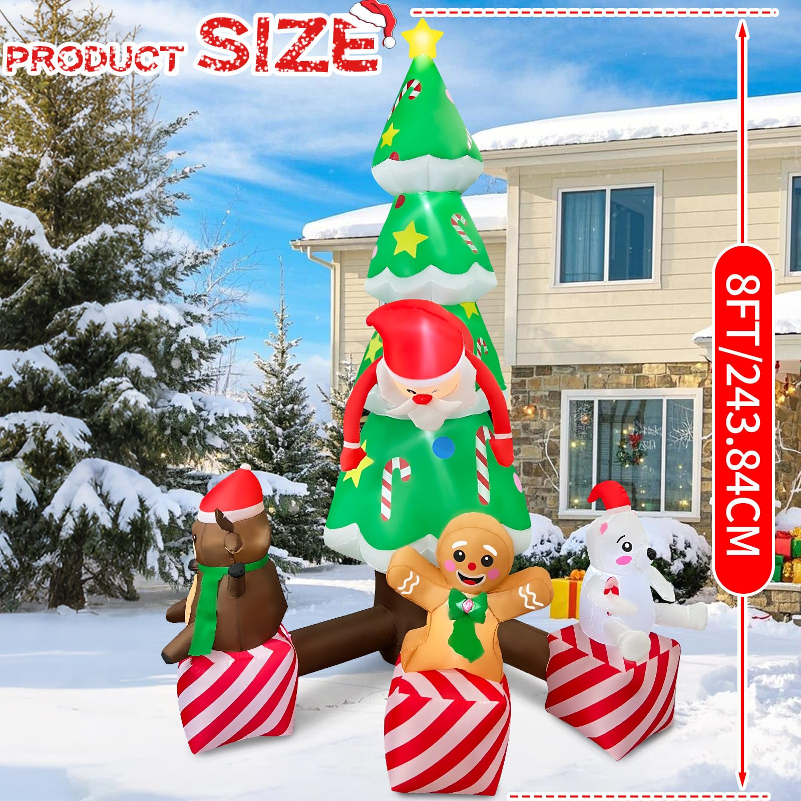 GIGLIM 2025 Inflatable Christmas Tree 8FT Christmas Tree Inflatables Combined with Santa Claus and Friends Christmas Blow Up Out