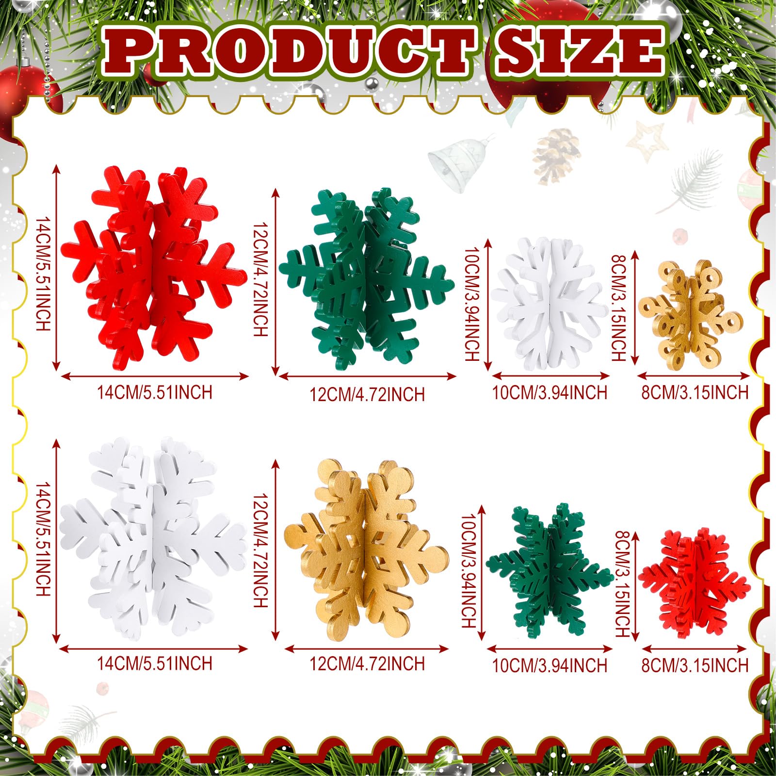 Wenqik 16 Pcs Winter Wooden Snowflake Decor Christmas Winter Snowflake Tabletop Decorations 3D Snow Table Signs Standing Centerp