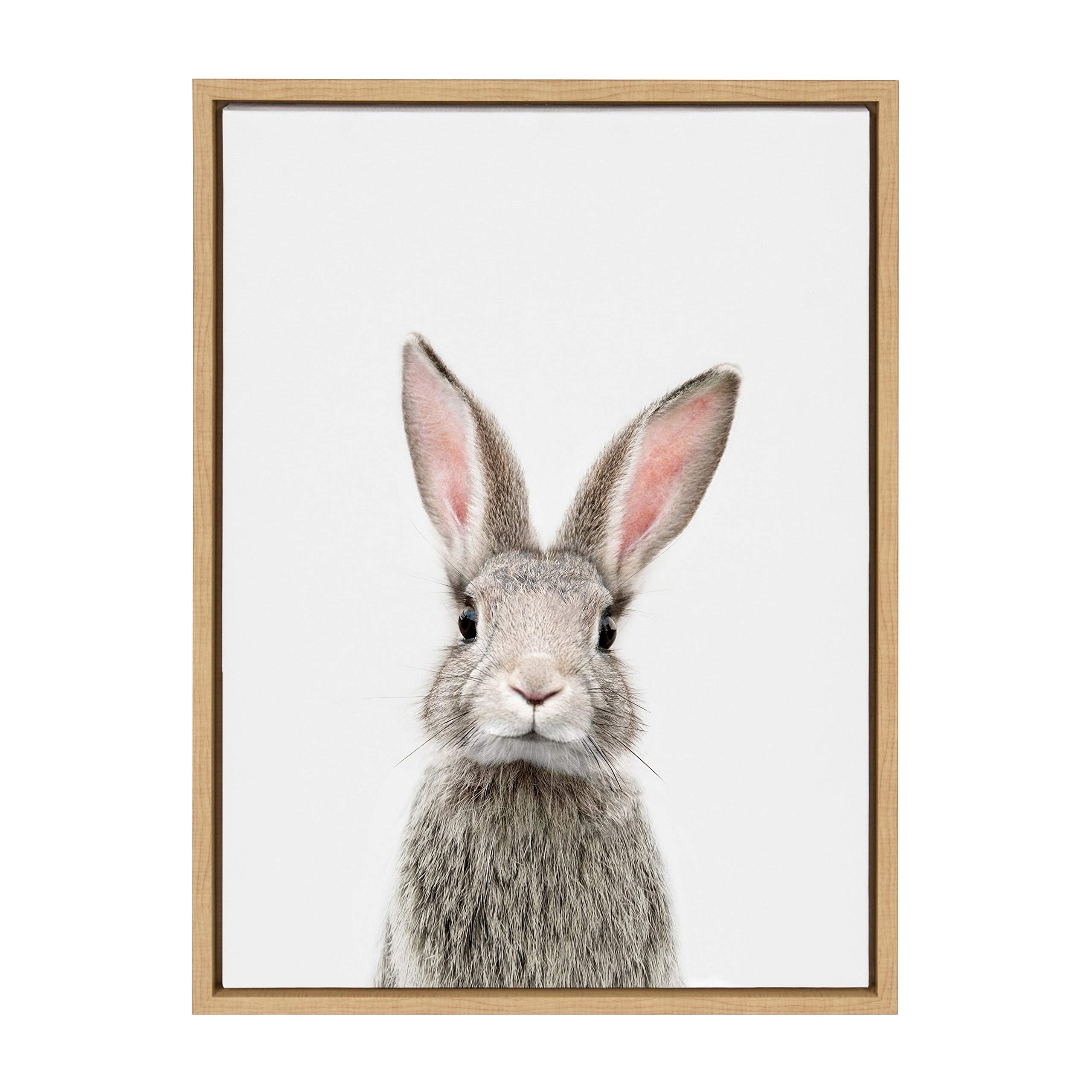 Kate And Laurel Sylvie Female Baby Bunny Rabbit Animal Print Portrait Framed Canvas Wall Art By Amy Peterson, 18X24 Natural
