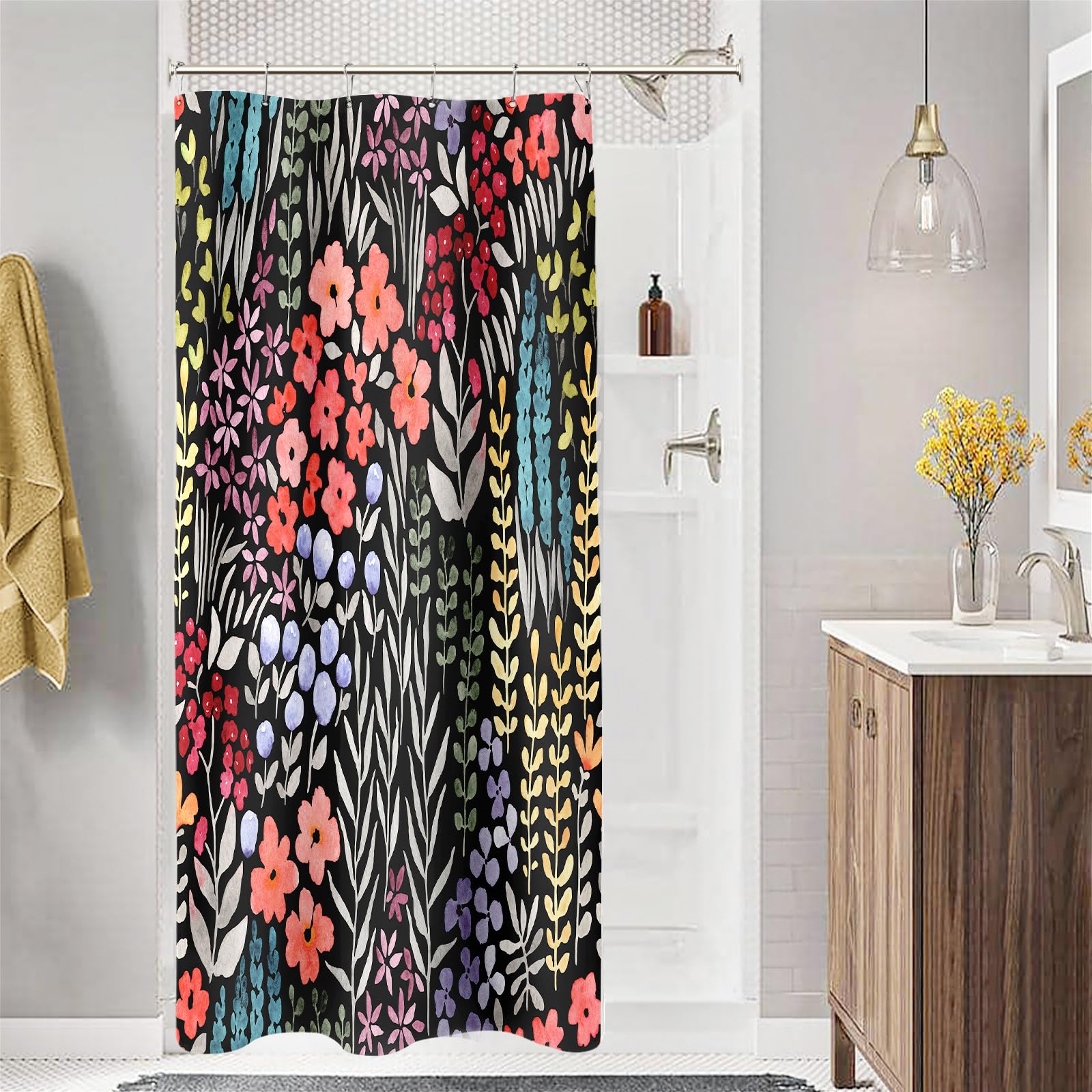 Mayzus Small Stall Shower Curtain 36 X 72 Inch, Half Narrow Cute Floral Shower Curtain For Bathroom, Colorful Wildflower Boho Co
