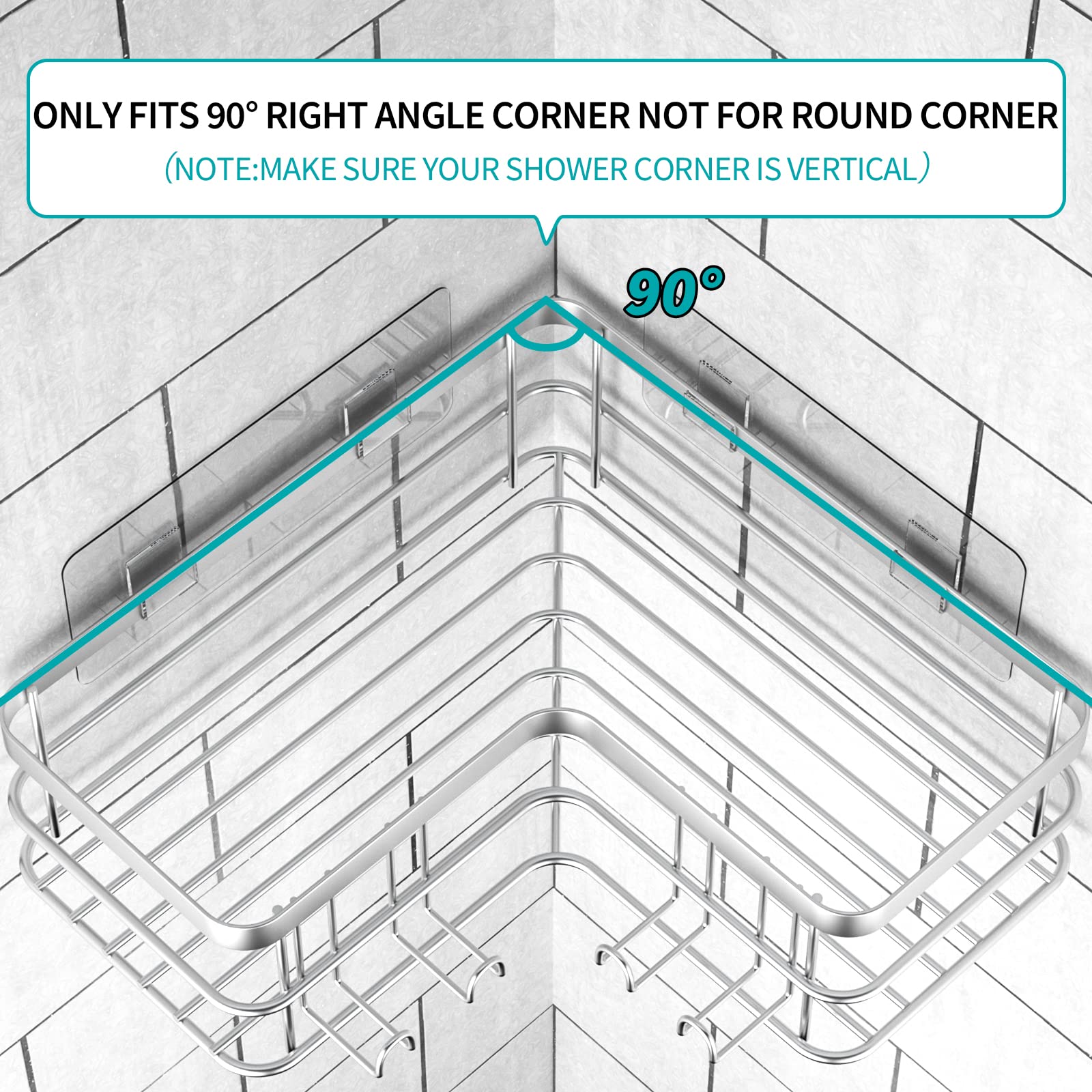 Yazoni Corner Shower Caddy, 4-Pack Adhesive Shower Shelves With Soap Holder No Drilling, Rustproof Stainless Steel Bathroom Show