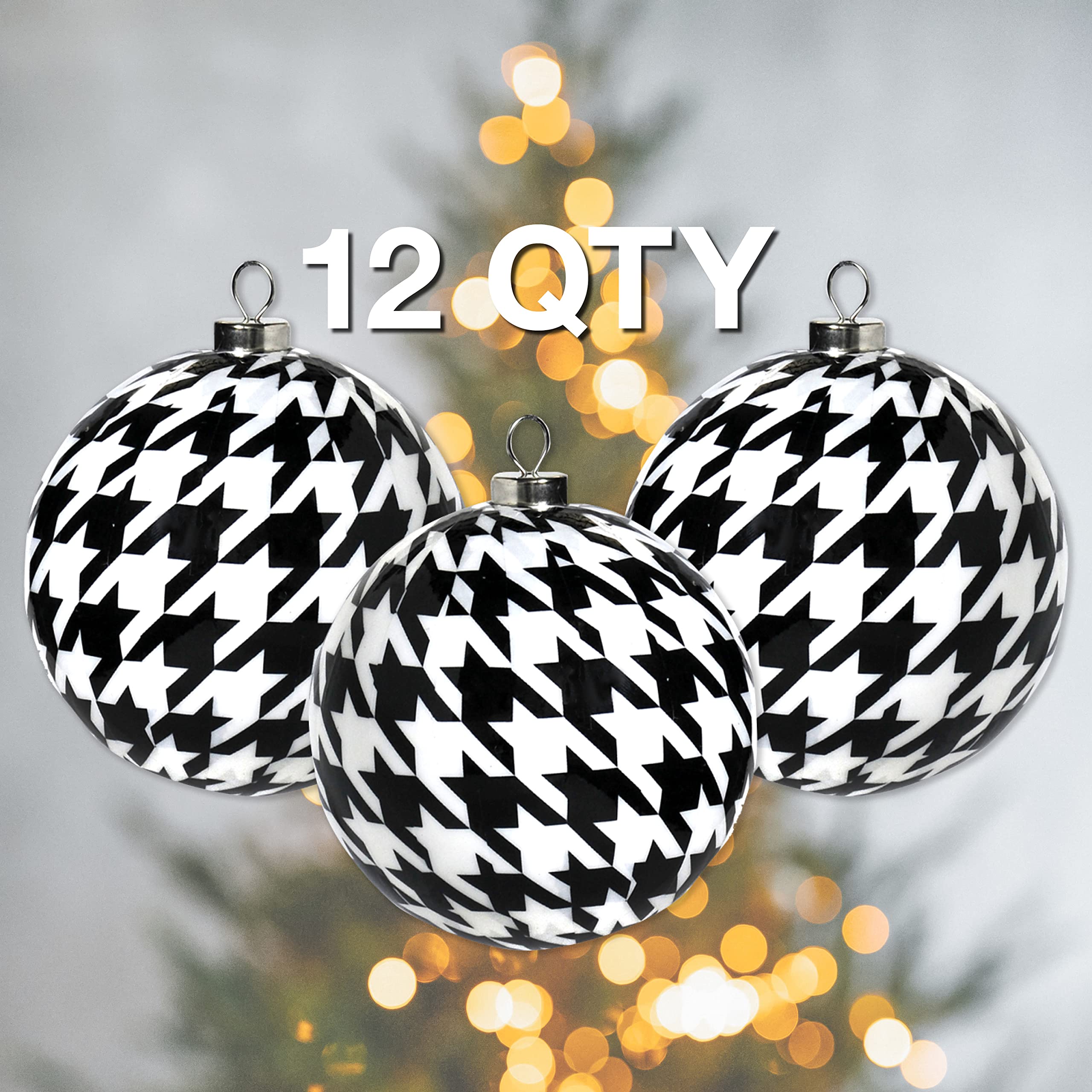 Houndstooth Christmas Ornaments (12 Pack)! Classic Black and White Check Pattern on 3 Diameter Ornaments. Alabama Houndstooth Co