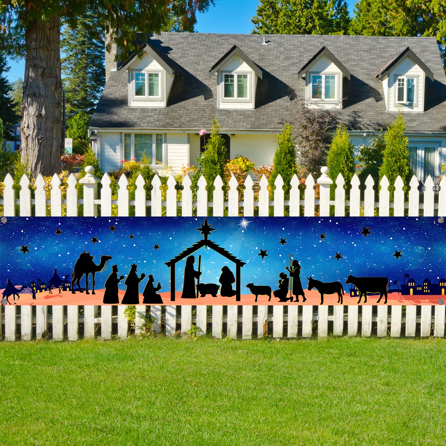 Holy Nativity Christmas Decorations Banner Manger Scene Religious Christmas Yard Sign Banner For Merry Christmas Xmas Outdoor De