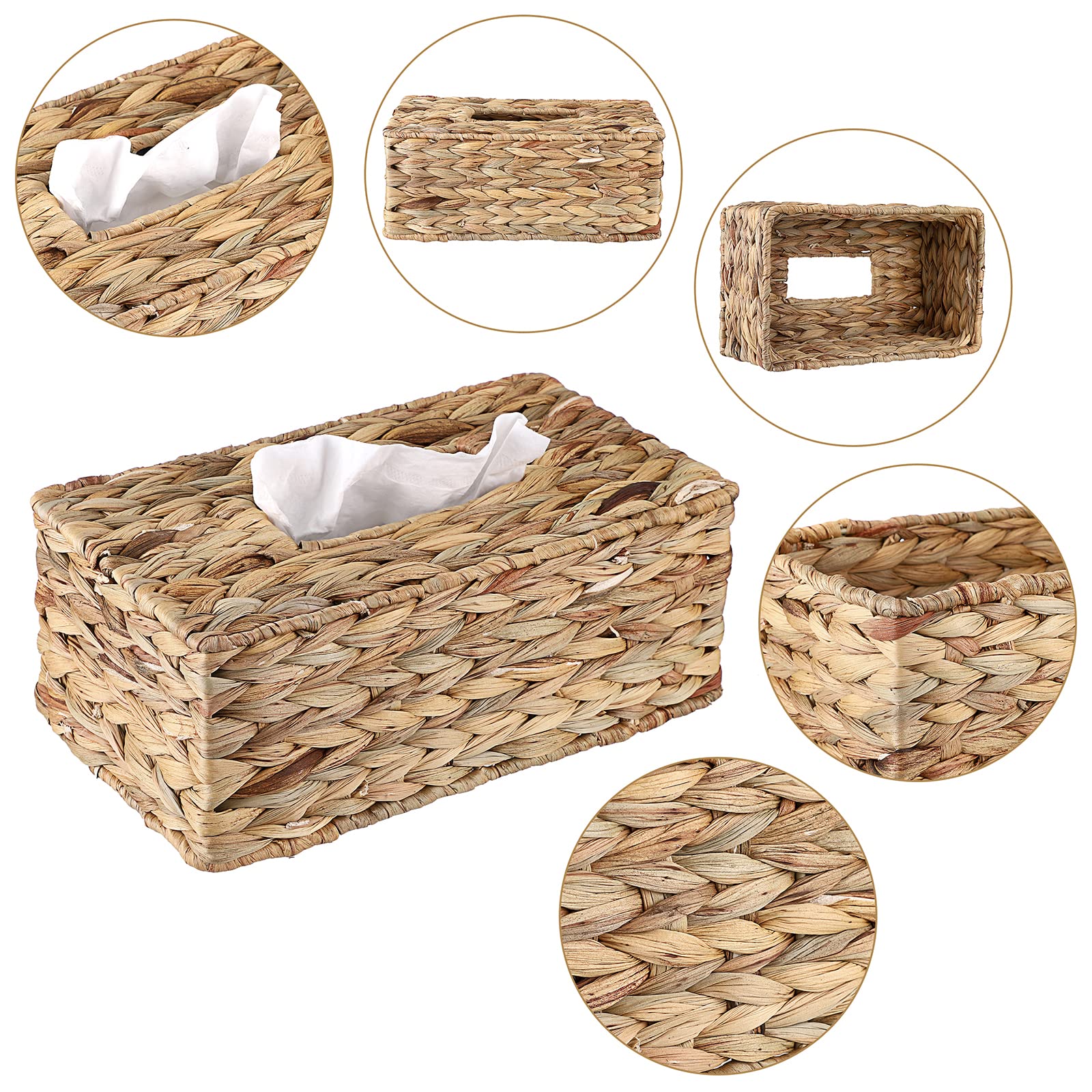 Sumnacon Tissue Box Cover Water Hyacinth Tissue Box Rectangular Tissue Holder Woven Tissue Cover Wicker Tissue Box Holder For Ba