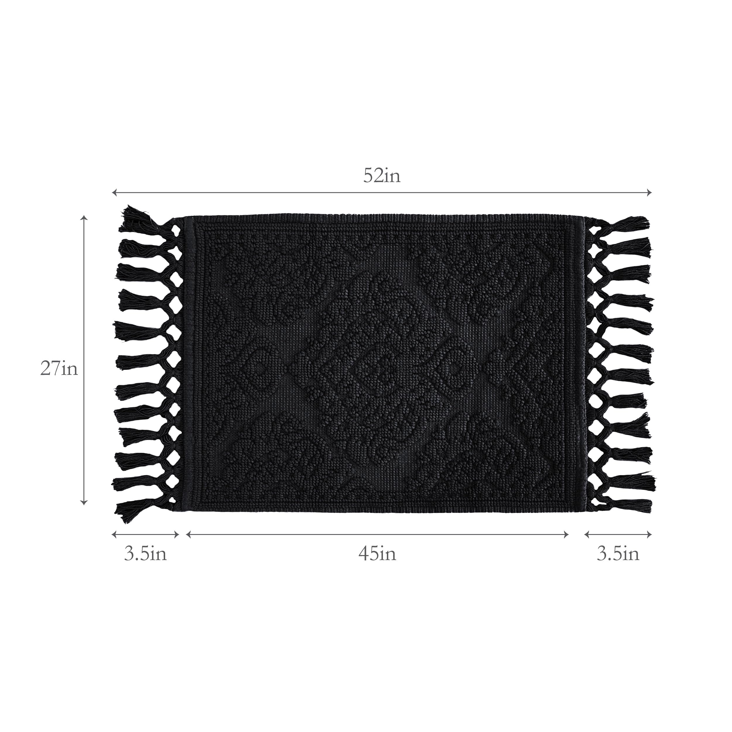 Jean Pierre - Ricardo Bath Mat, Woven Fringe Bathroom Rugs, 100% Cotton, Premium Bathroom Decor - Measures 27'' X 52'' - Black