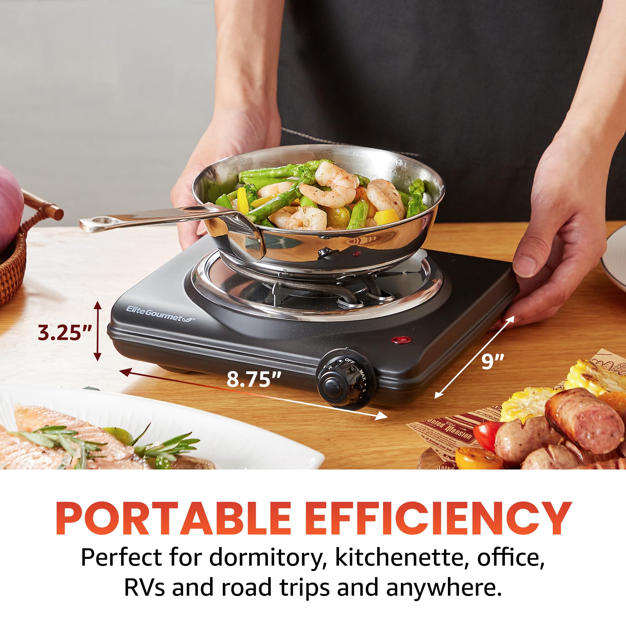 Elite Gourmet Esb100B Countertop Single Coiled Burner Electric Hot Plate, Temperature Control, Indicator Light, Easy To Clean, B